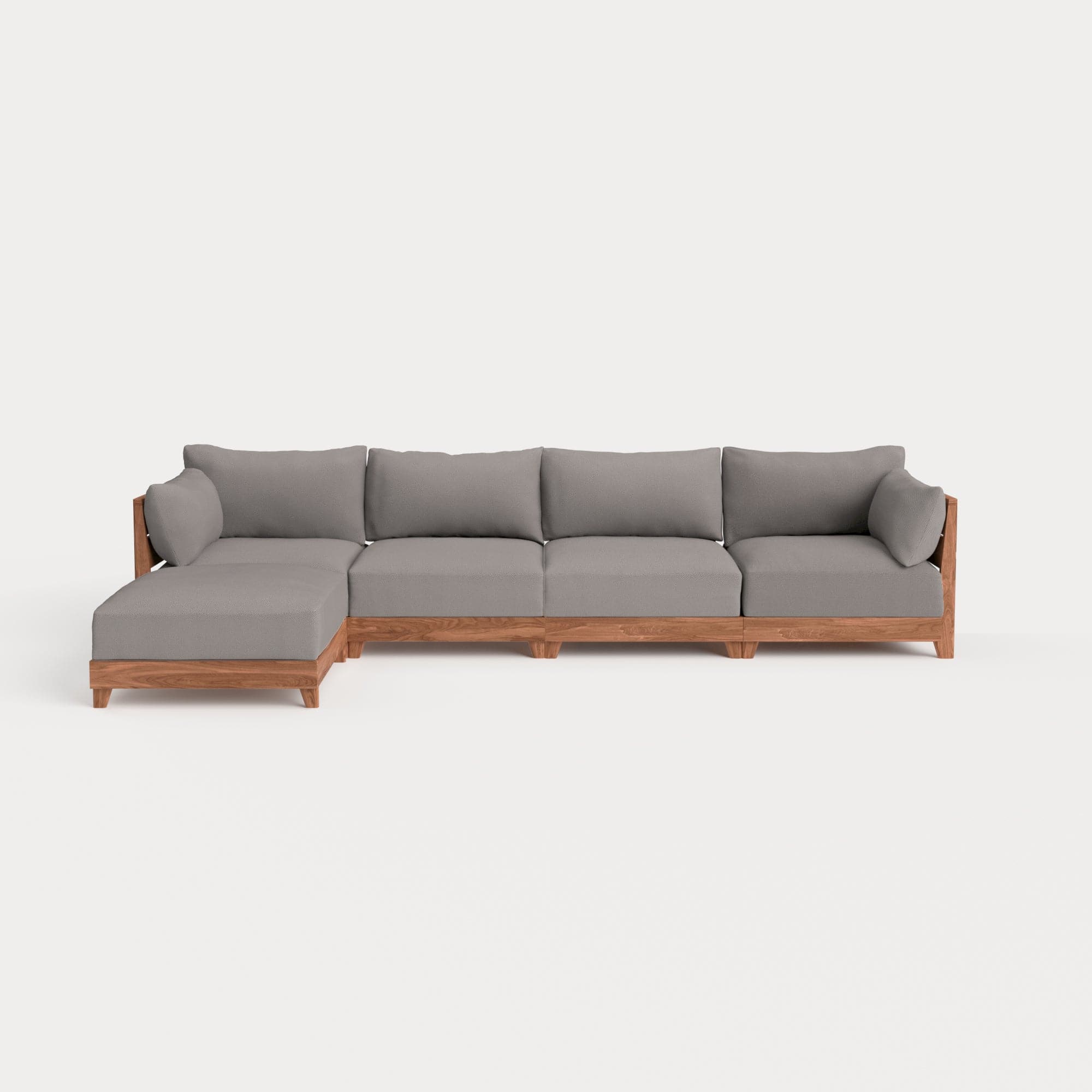 Modular Teak Outdoor 4-Seater Sofa Sectional | Nano Slubweave in Haze Gray