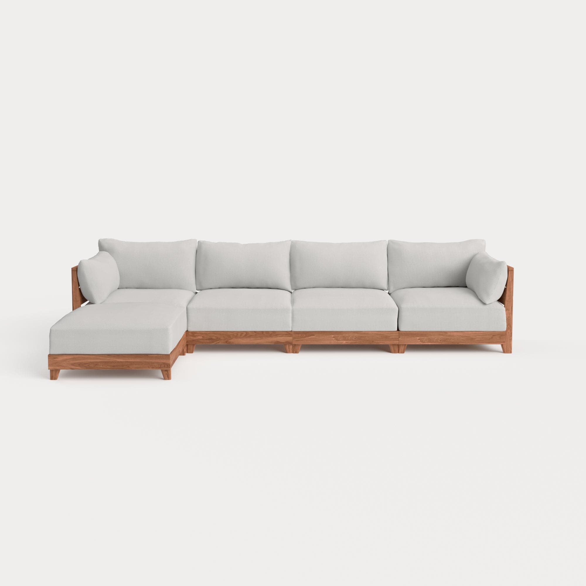 Modular Teak Outdoor 4-Seater Sofa Sectional | Nano Slubweave in Mist