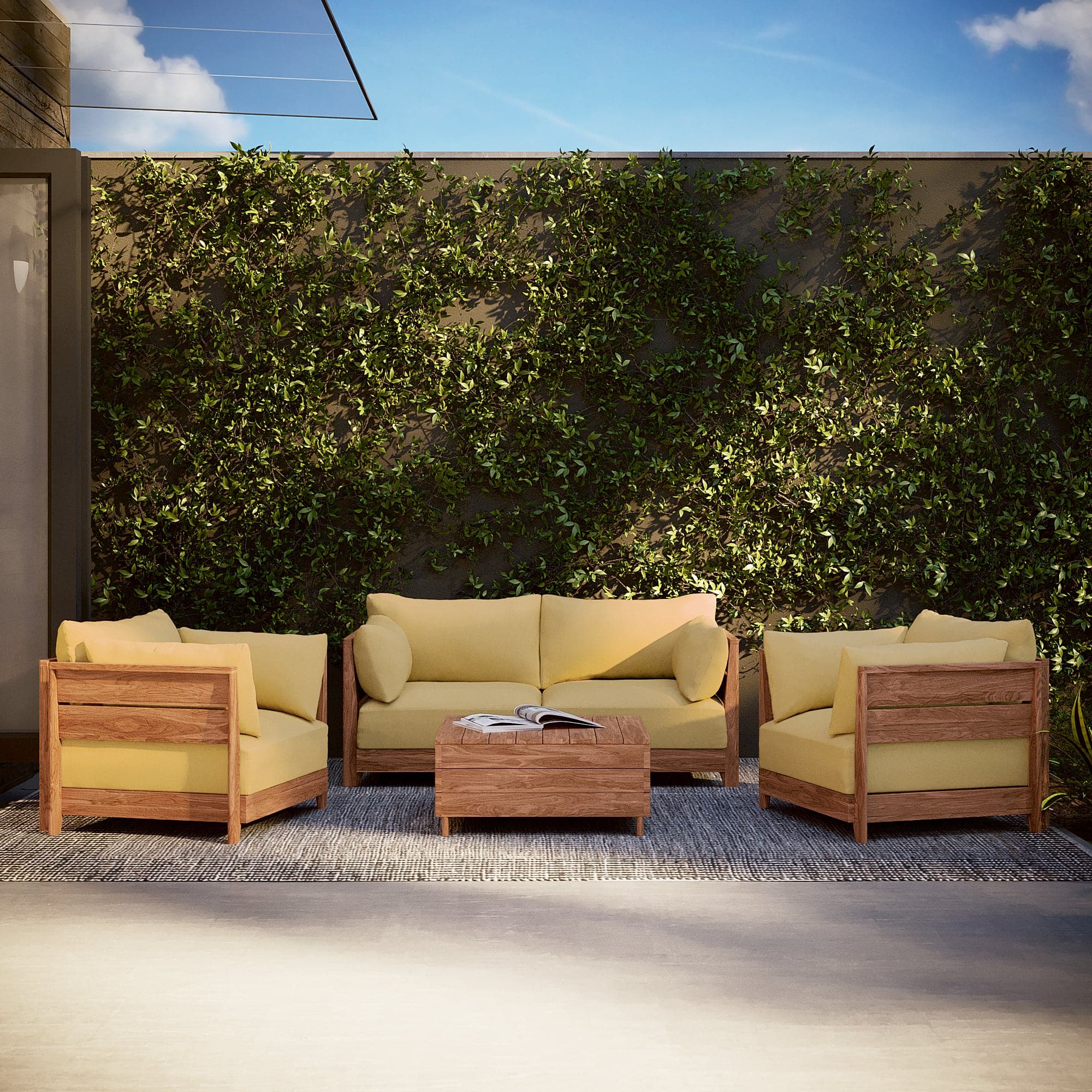 Dwell™ Modular Teak Outdoor Armchair Set | Classic Canvas in Sun
