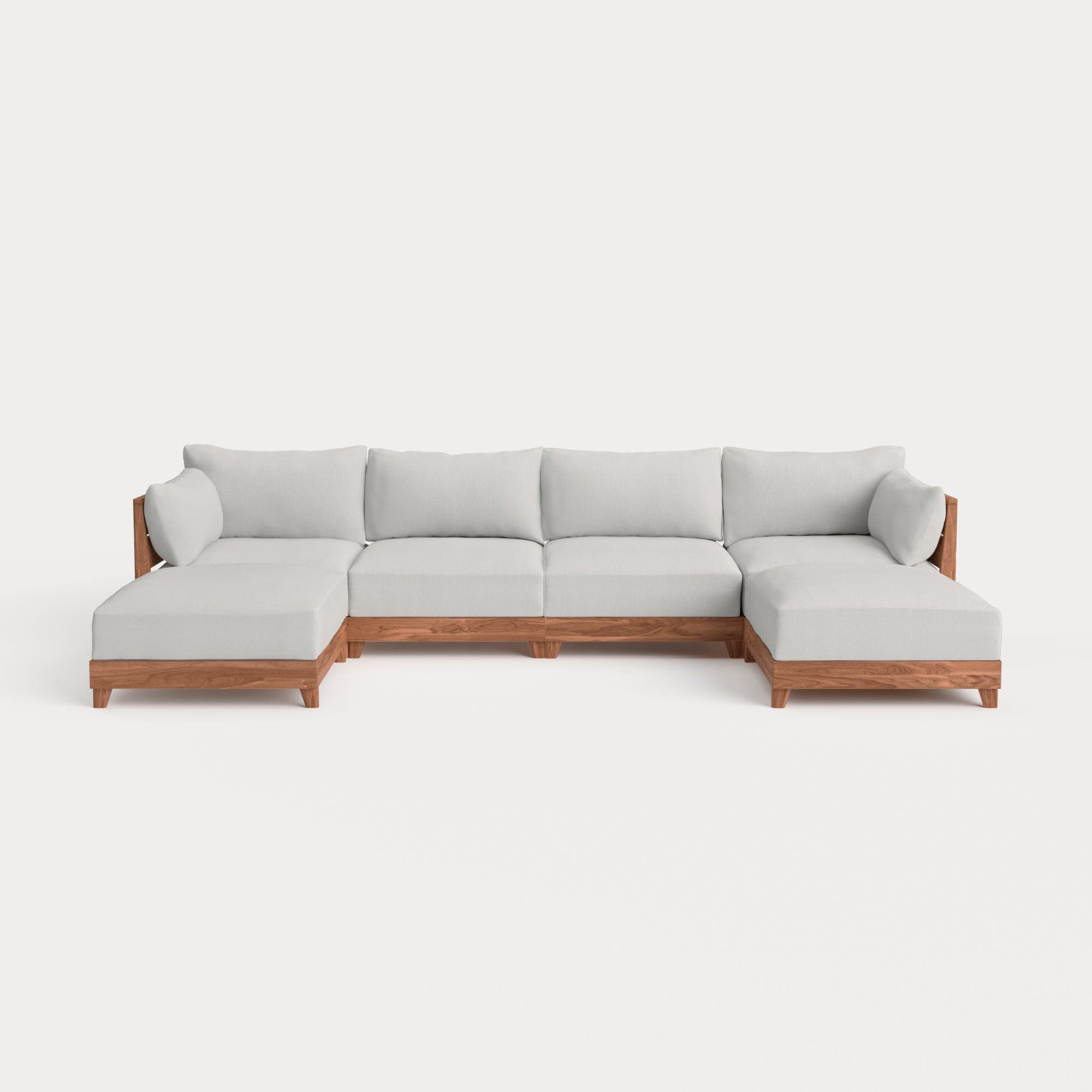 Modular Teak Outdoor 4-Seater U-Sectional | Nano Slubweave in Mist