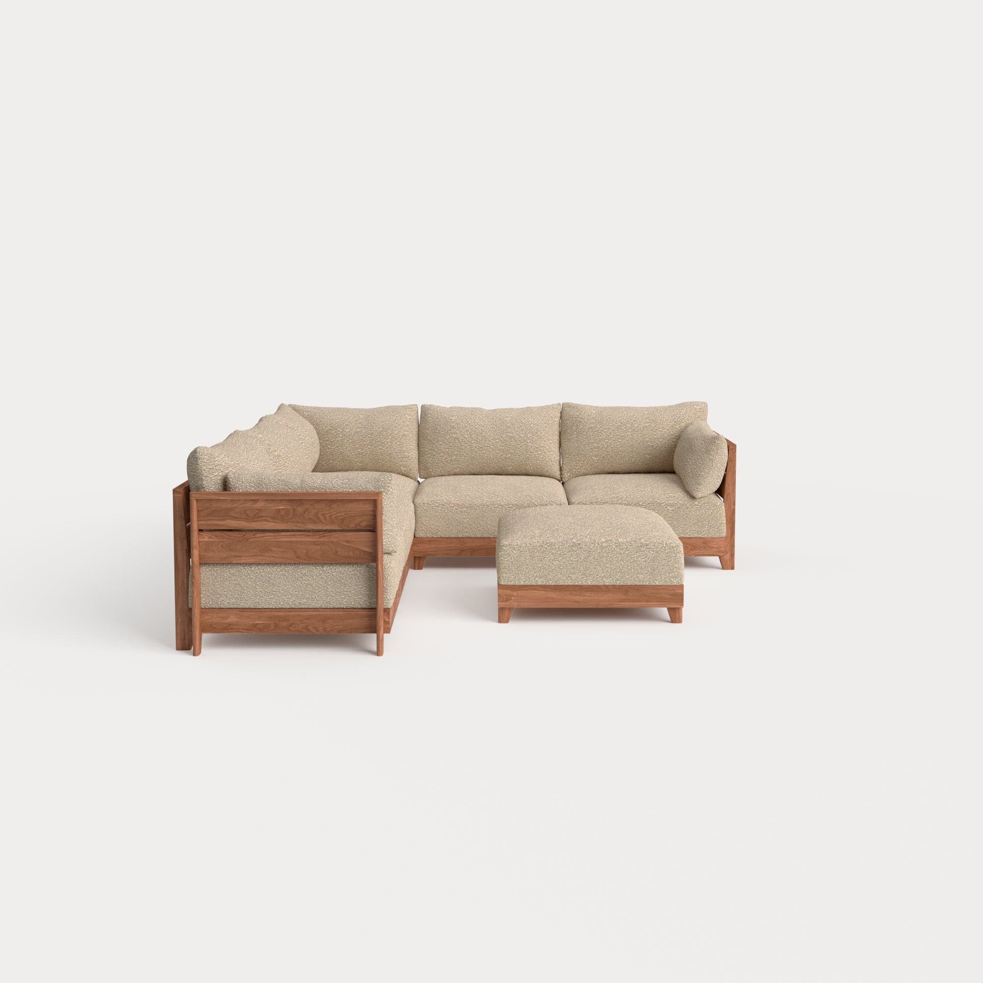 Modular Teak Outdoor 5-Seater L-Sectional + Ottoman | Alfresco Boucle in Cashew