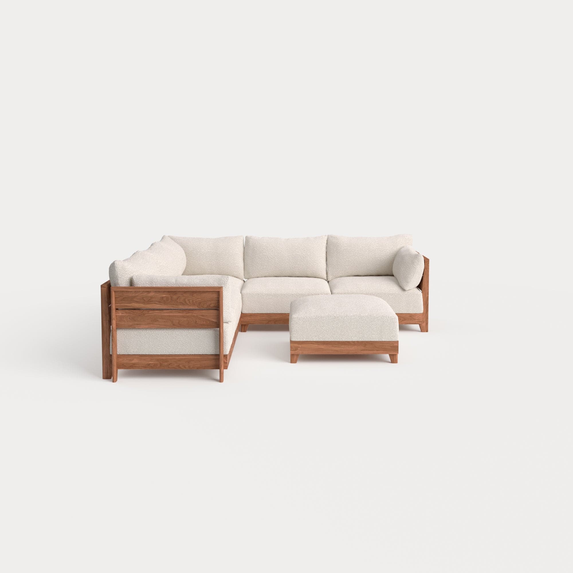 Modular Teak Outdoor 5-Seater L-Sectional + Ottoman | Alfresco Boucle in Creme
