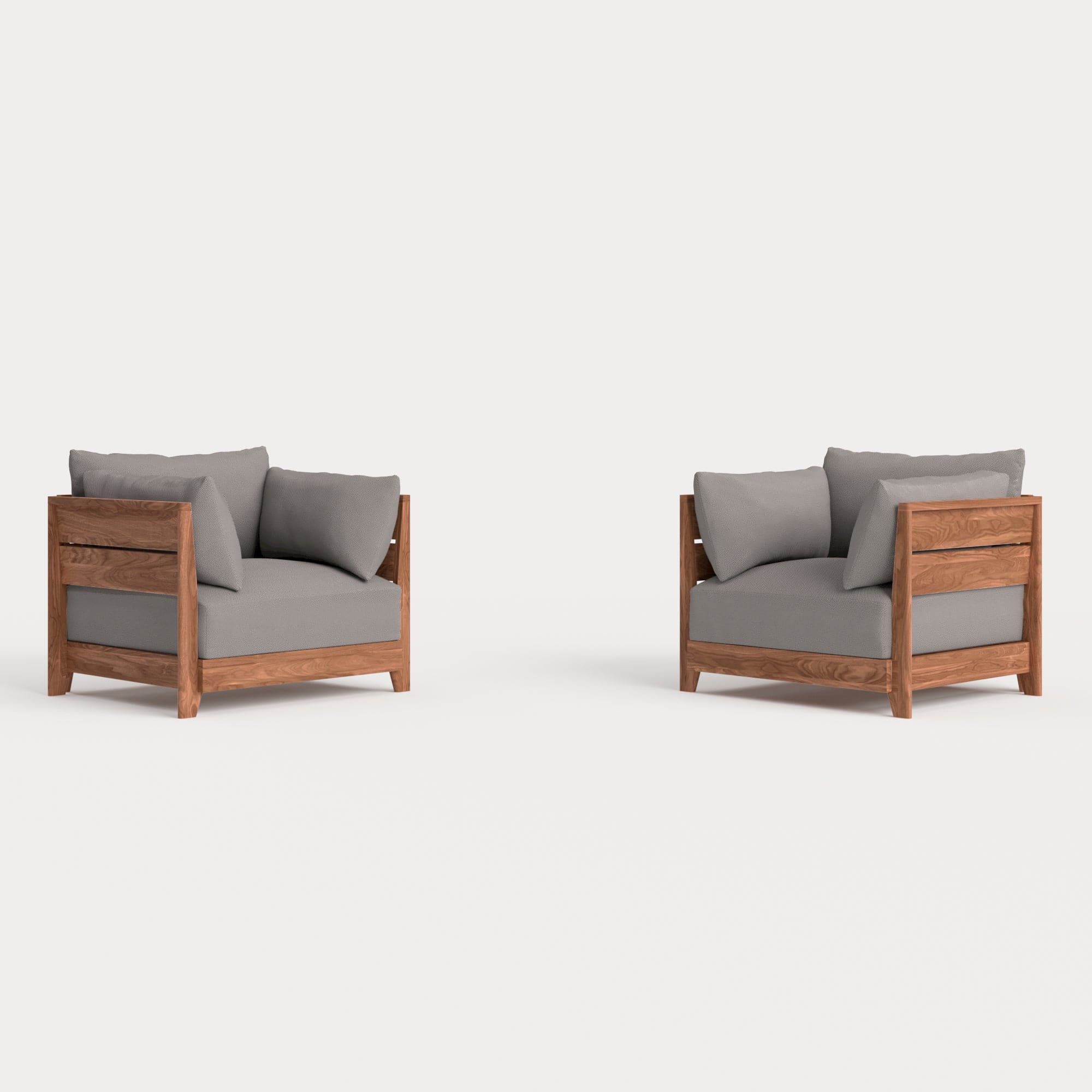 Modular Teak Outdoor Armchair Set | Nano Slubweave in Haze Gray
