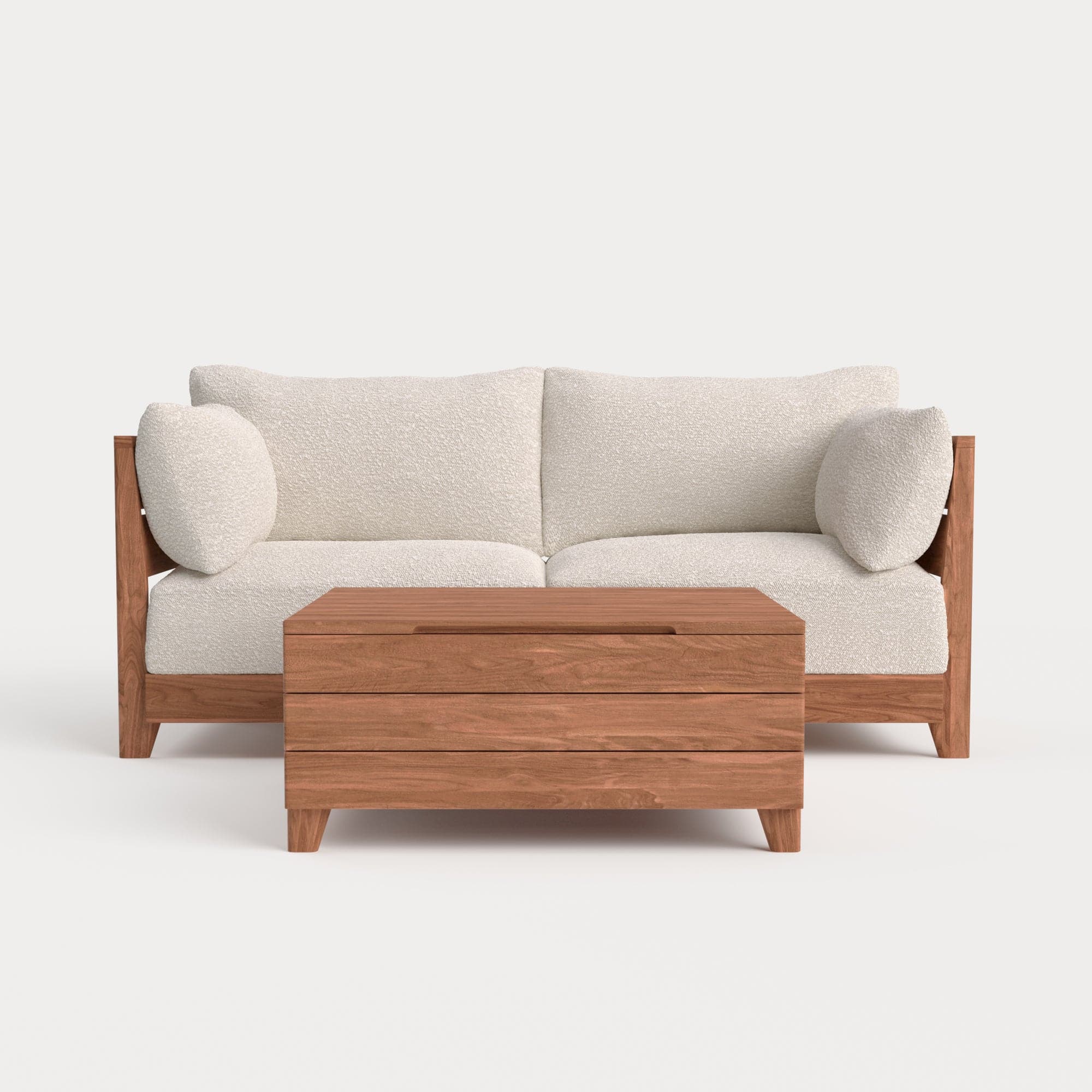 Modular Teak Outdoor Loveseat  + Storage Coffee Table | Alfresco Boucle in Creme