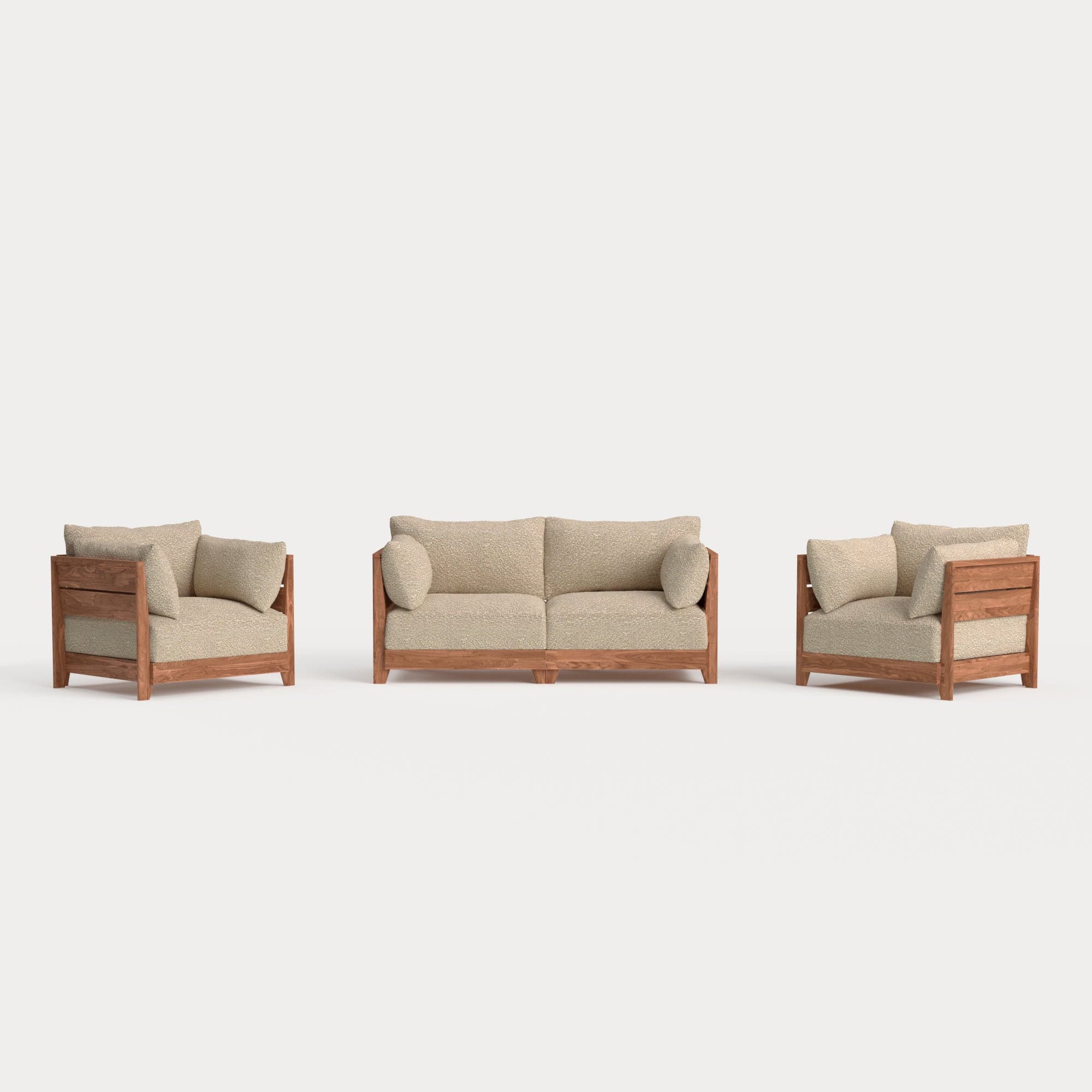 Modular Teak Outdoor Loveseat + Armchair Set | Alfresco Boucle in Cashew