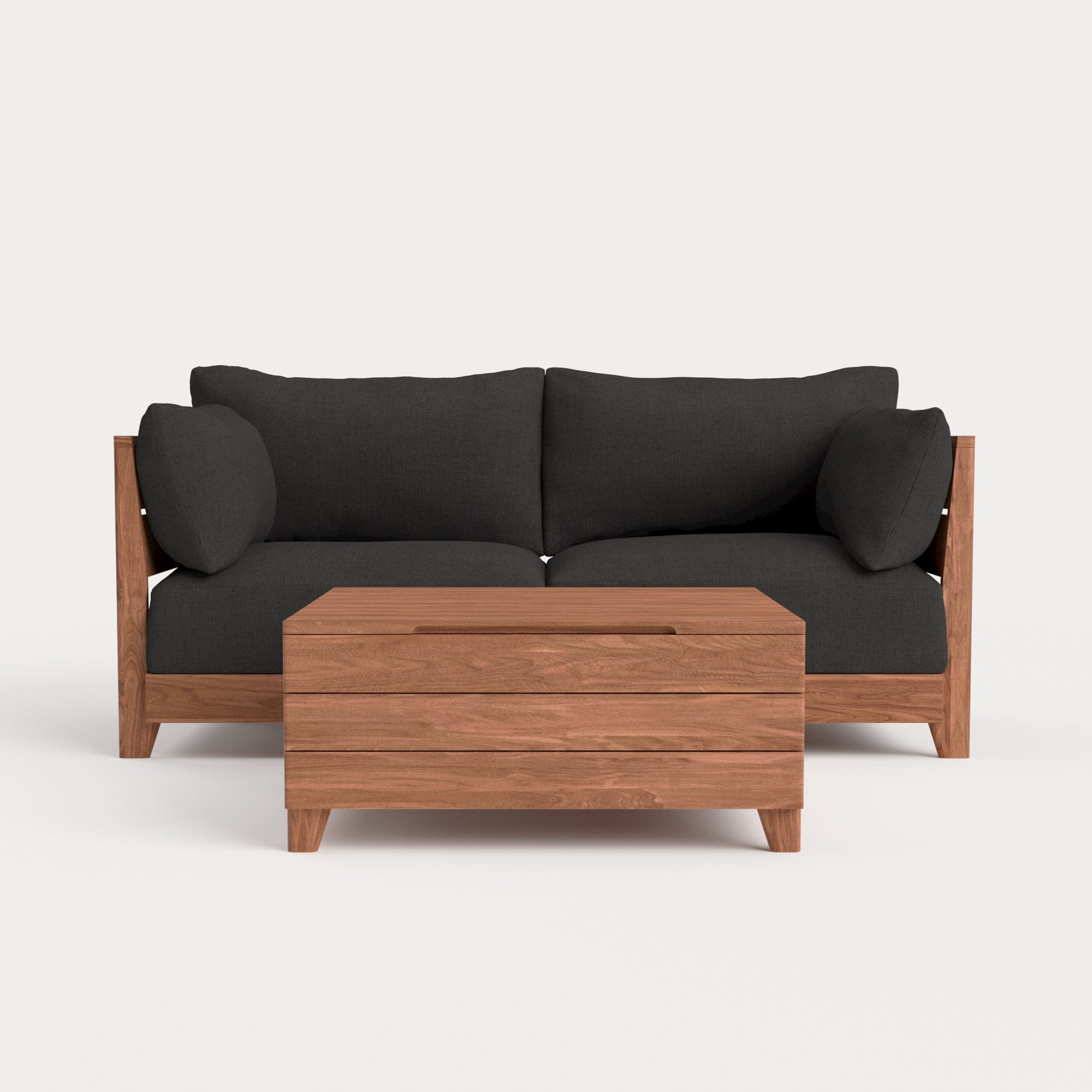 Dwell™ Modular Teak Outdoor Loveseat  + Storage Coffee Table | Classic Canvas in Charcoal