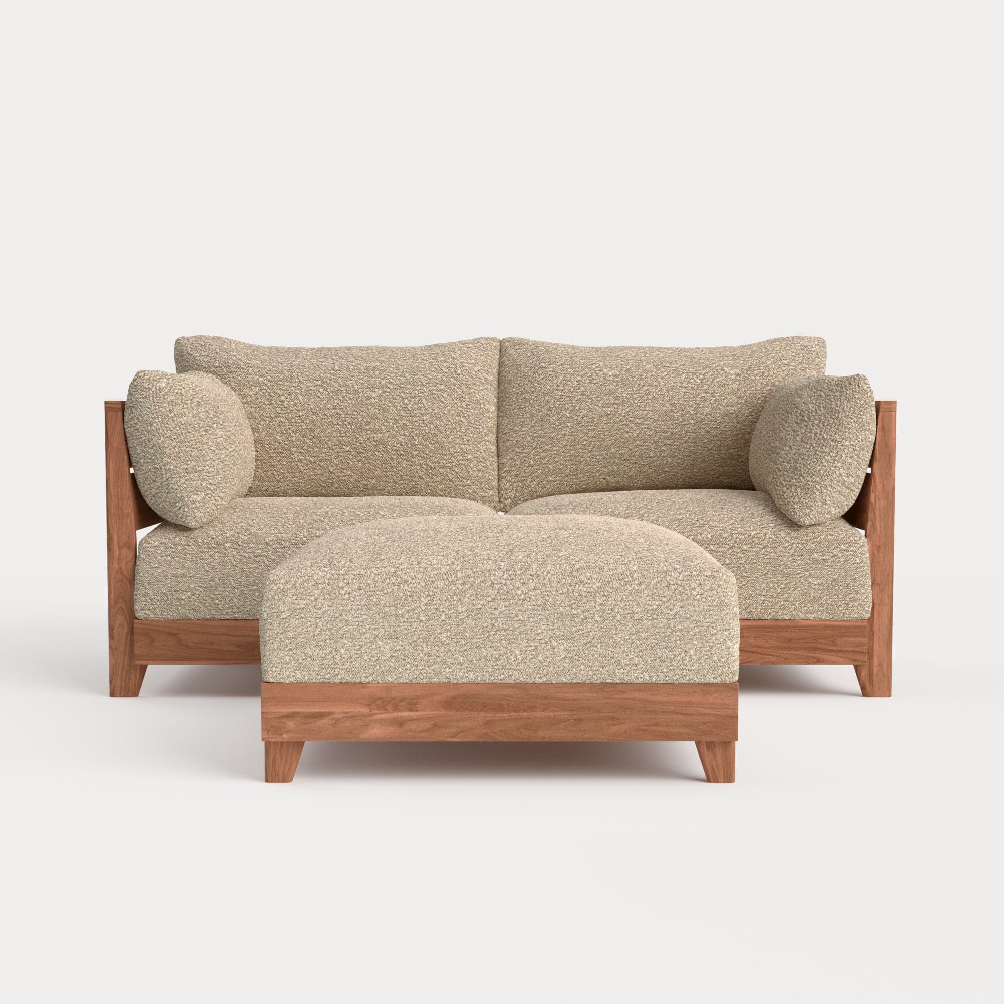 Modular Teak Outdoor Loveseat + Ottoman | Alfresco Boucle in Cashew