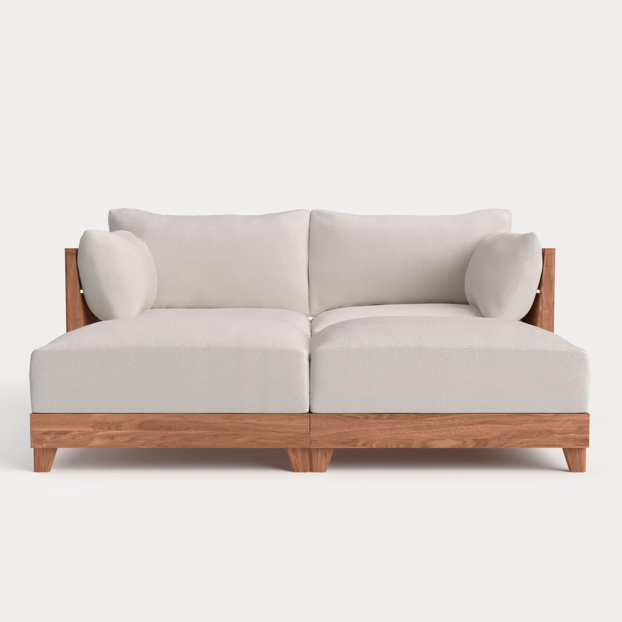 Modular Teak Outdoor Loveseat Daybed | Nano Slubweave in Chai