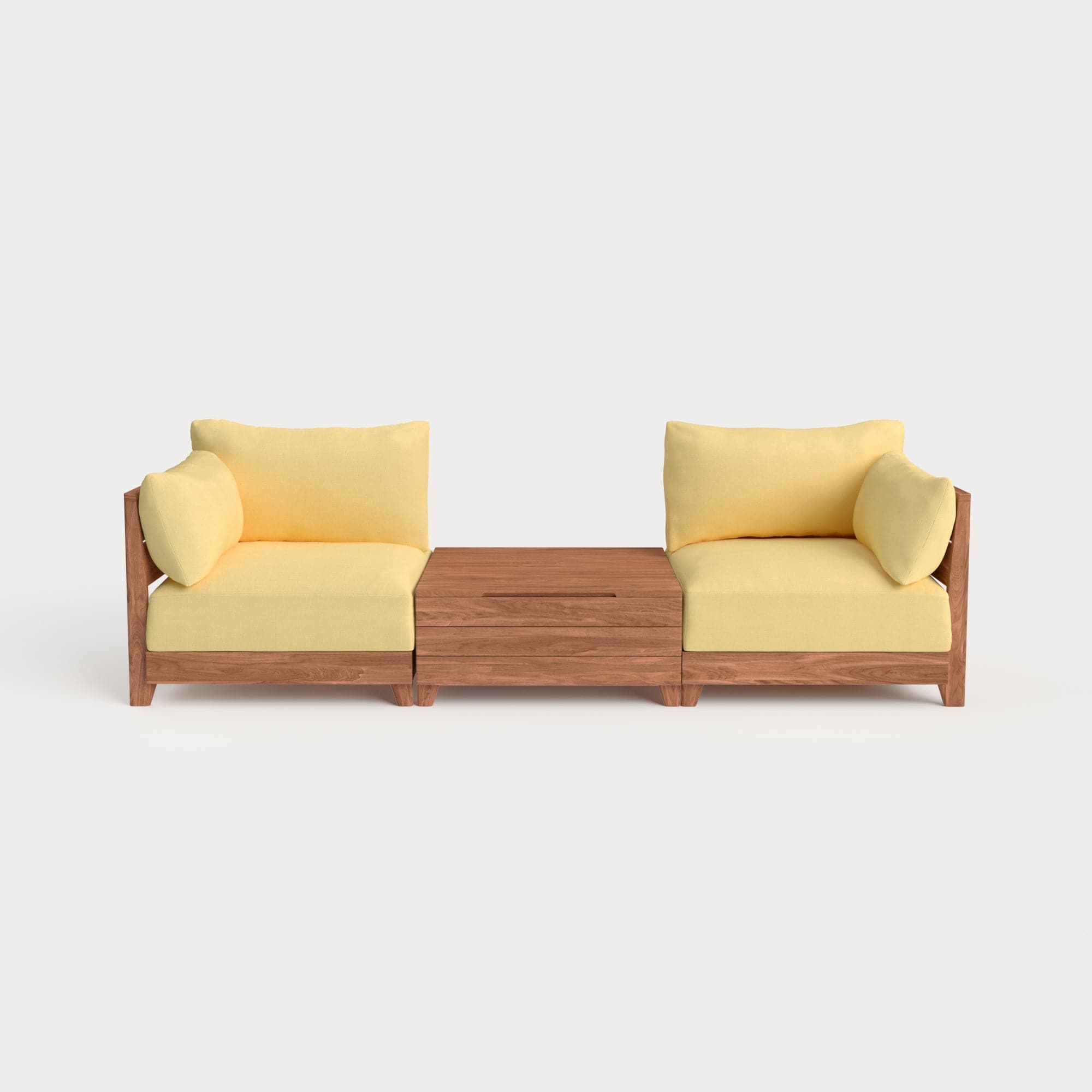 Dwell™ Modular Teak Outdoor 2-Seater + Storage Coffee Table | Classic Canvas in Sun
