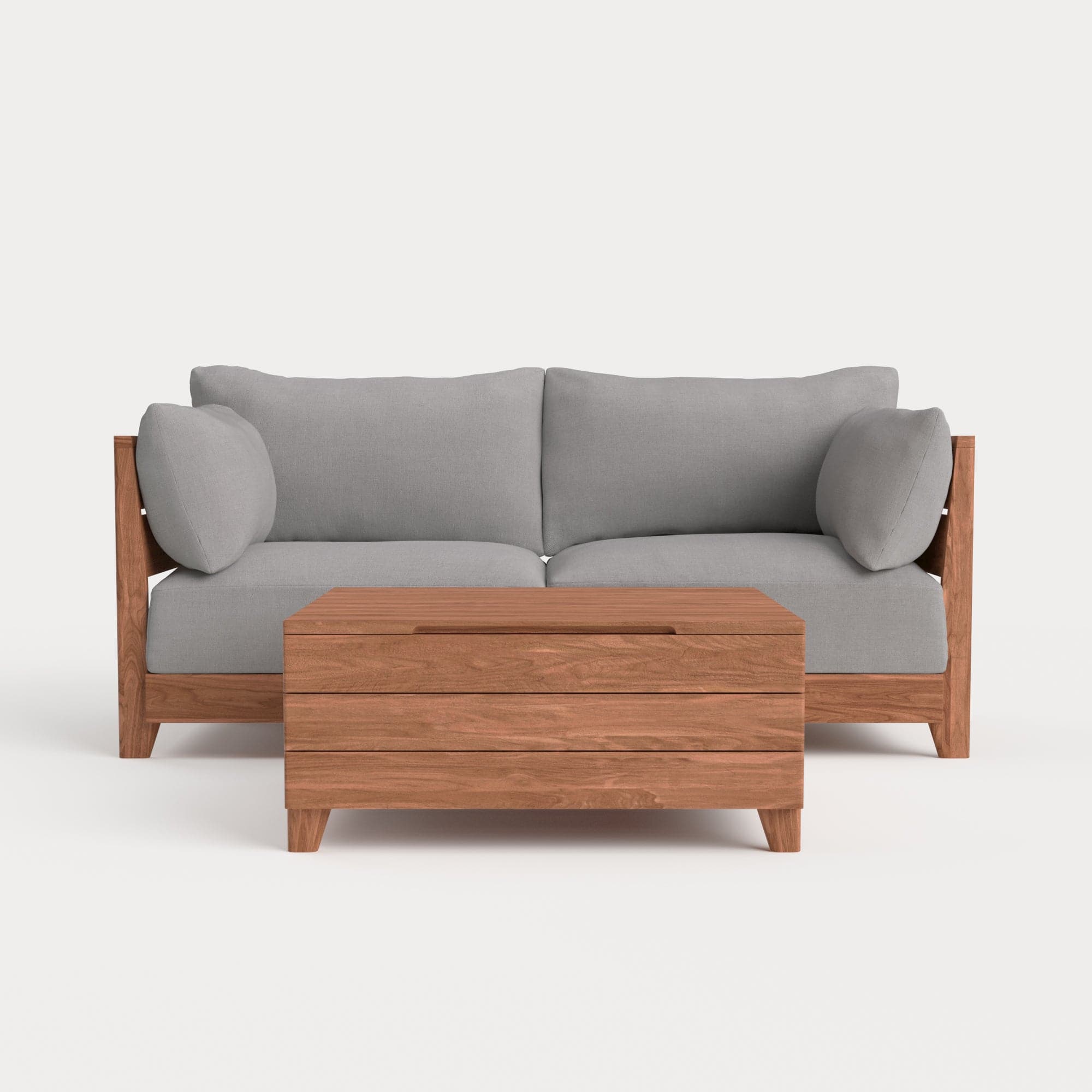 Dwell™ Modular Teak Outdoor Loveseat  + Storage Coffee Table | Classic Canvas in Stone Gray