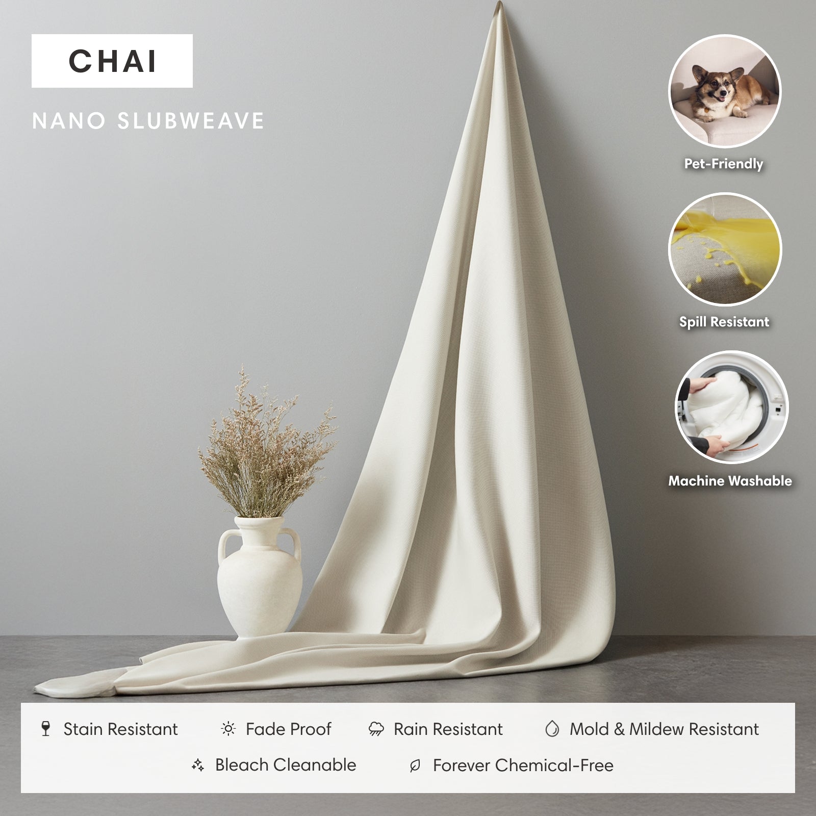 Modular Teak Outdoor Modular Unit - End Chair | Nano Slubweave in Chai