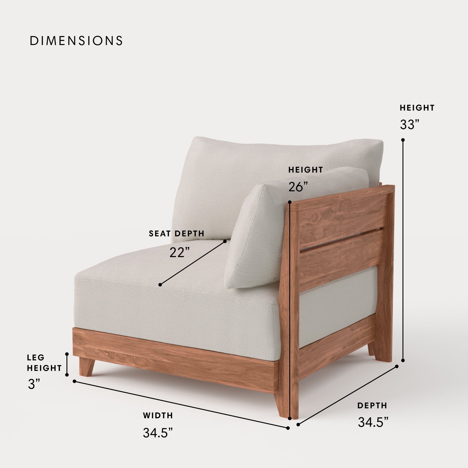 Modular Teak Outdoor Modular Unit - End Chair | Nano Slubweave in Chai