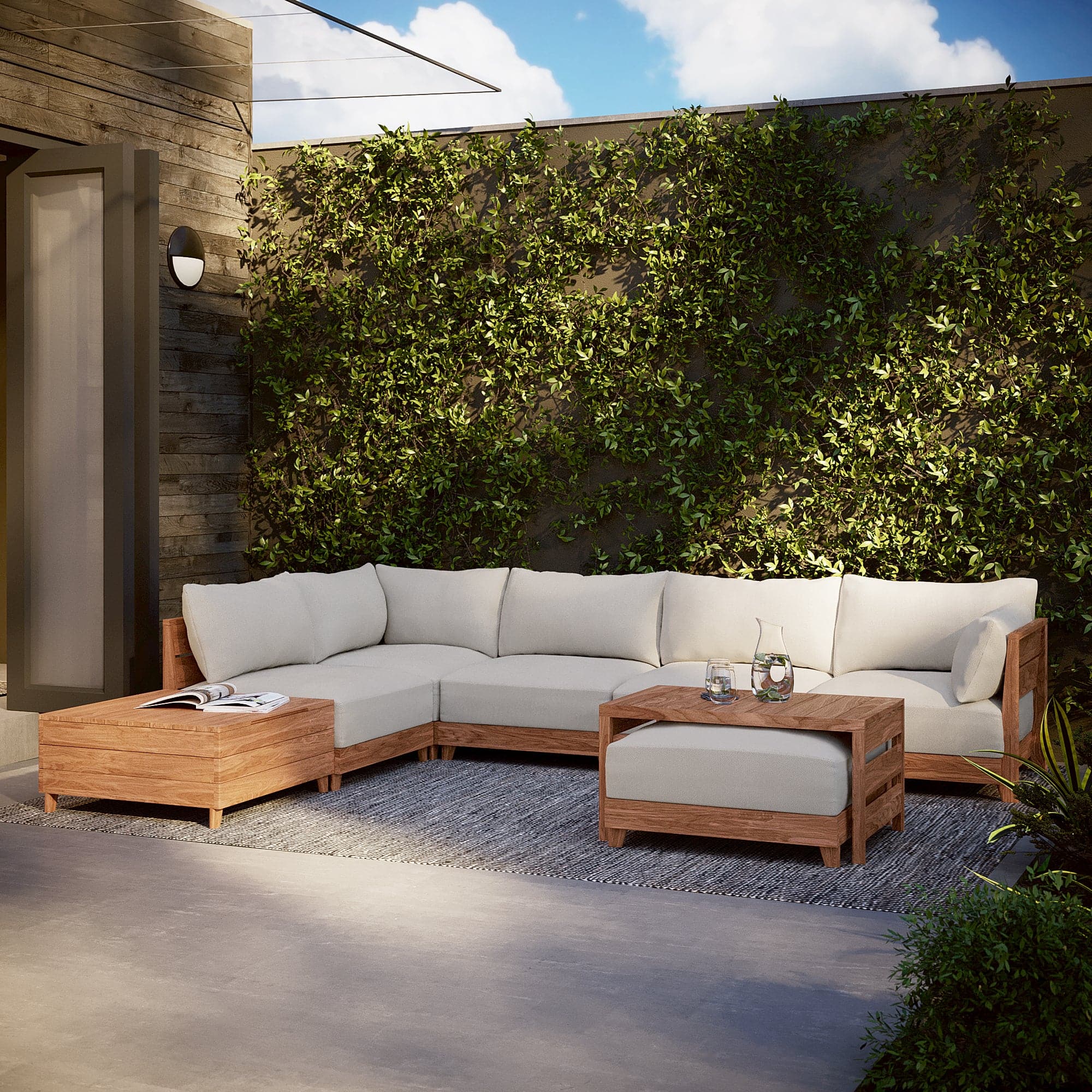 Modular Teak Outdoor Modular Unit - End Chair | Nano Slubweave in Chai