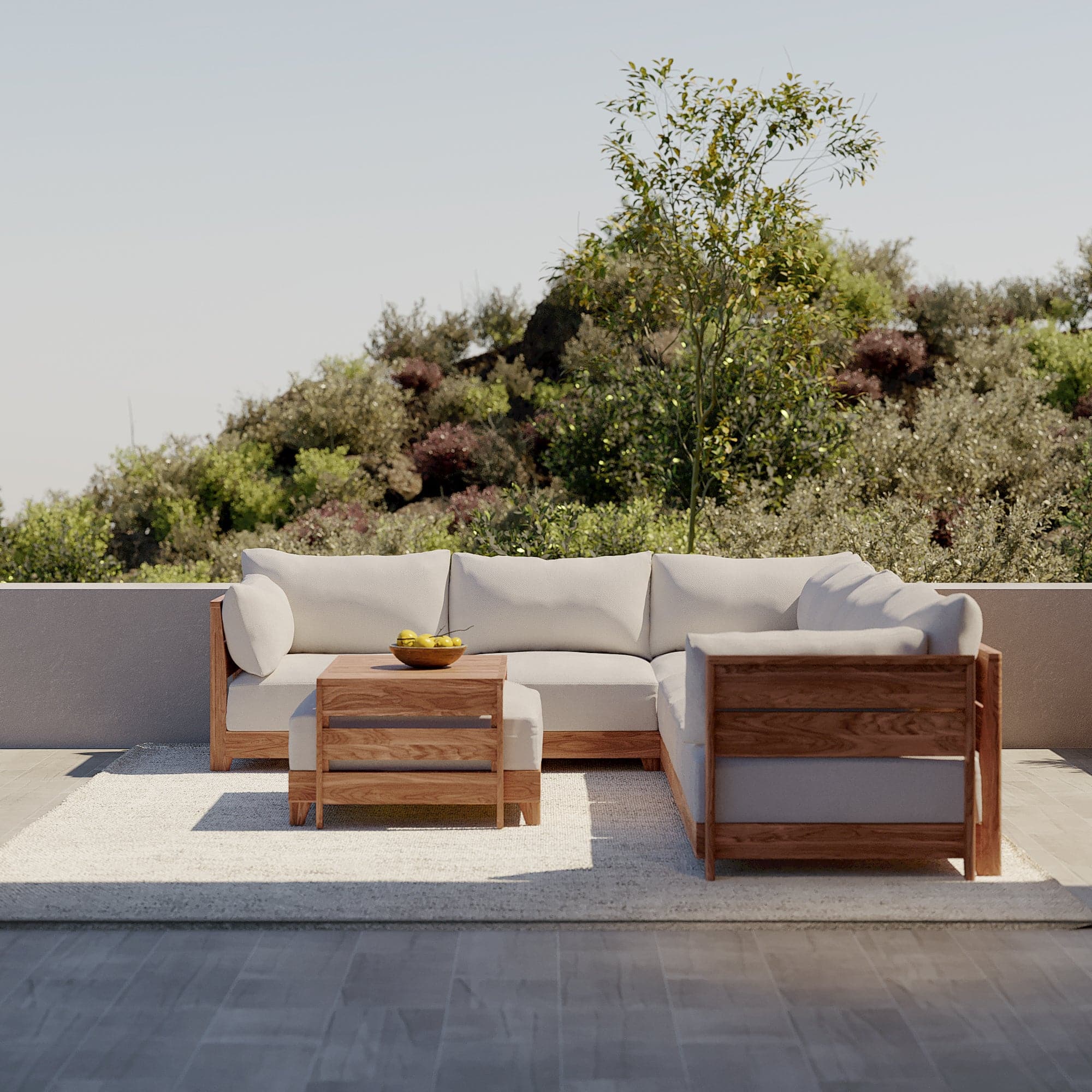 Modular Teak Outdoor Modular Unit - End Chair | Nano Slubweave in Chai