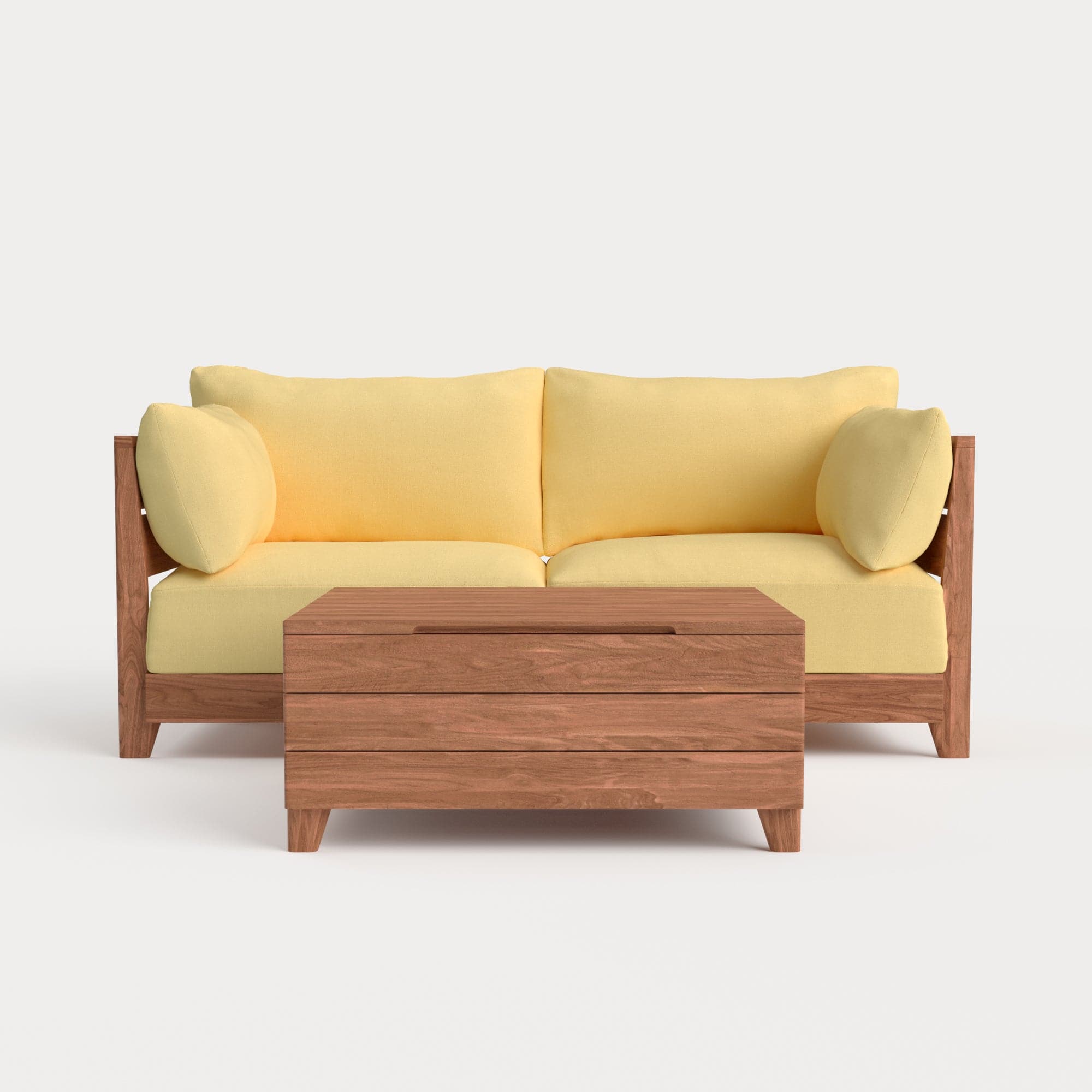 Dwell™ Modular Teak Outdoor Loveseat  + Storage Coffee Table | Classic Canvas in Sun