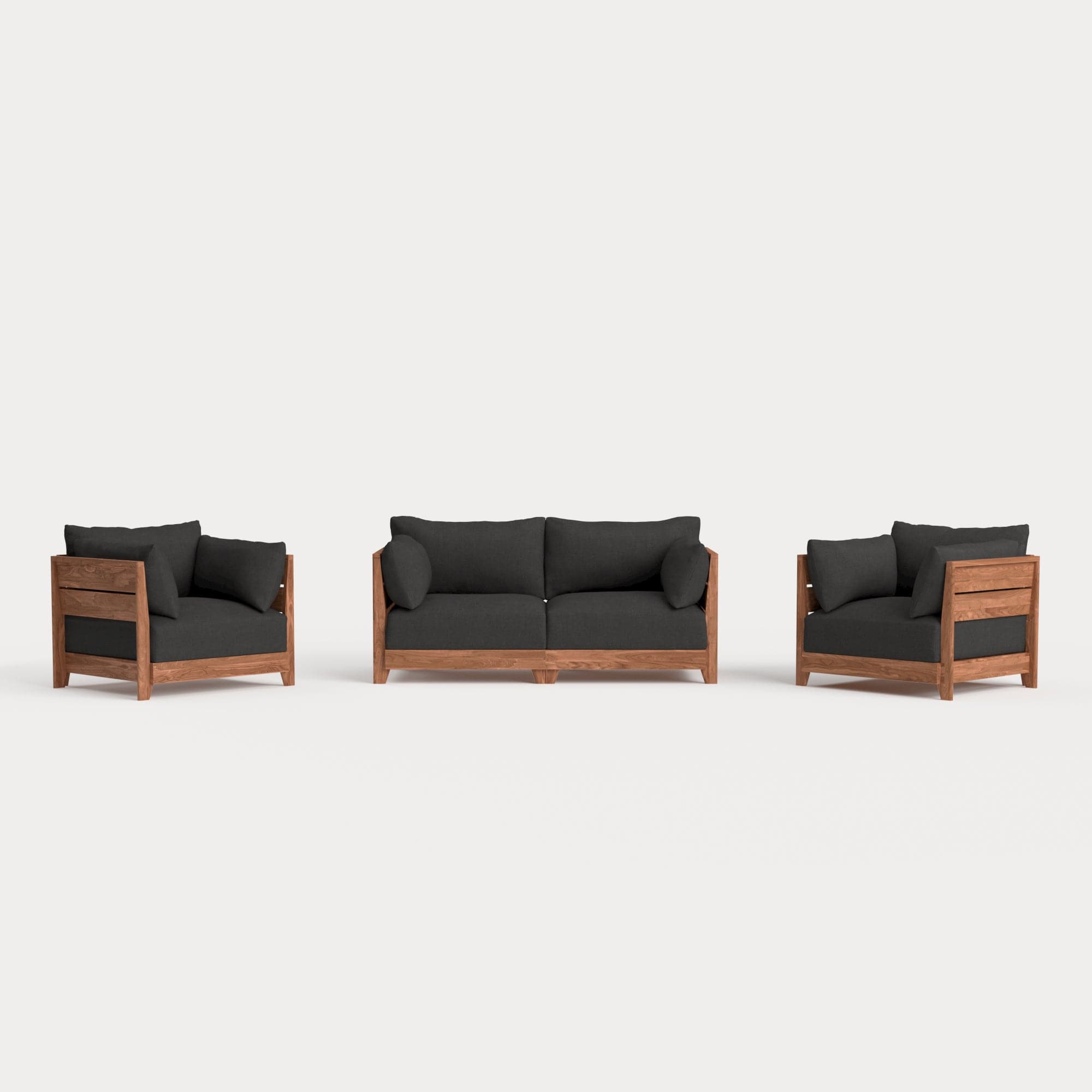 Dwell™ Modular Teak Outdoor Loveseat + Armchair Set | Classic Canvas in Charcoal