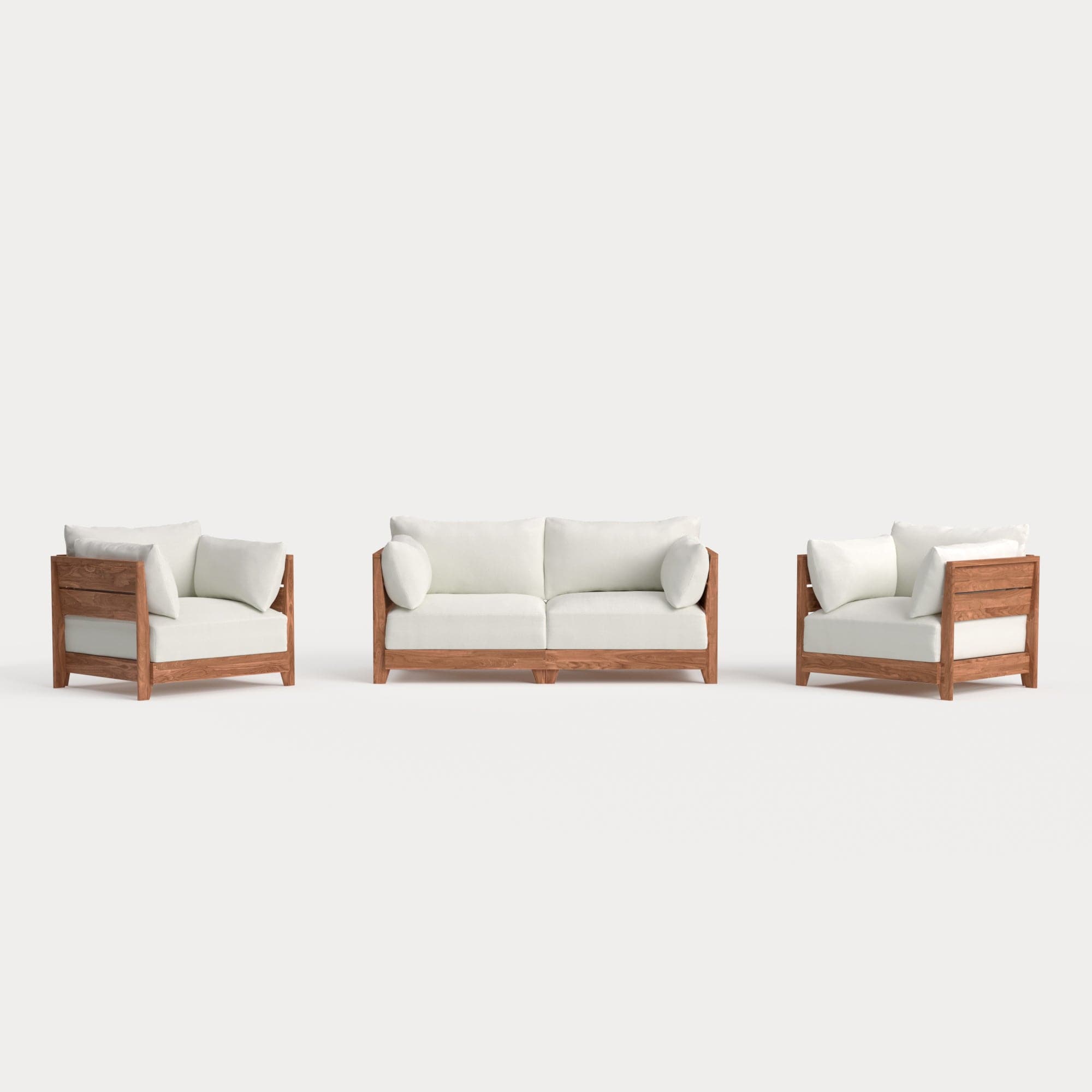 Dwell™ Modular Teak Outdoor Loveseat + Armchair Set | Classic Canvas in Cloud
