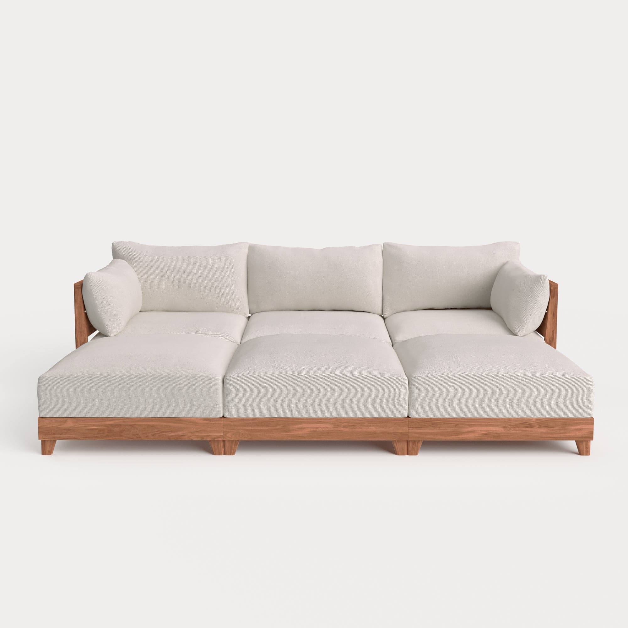 Modular Teak Outdoor Sofa Daybed | Nano Slubweave in Chai