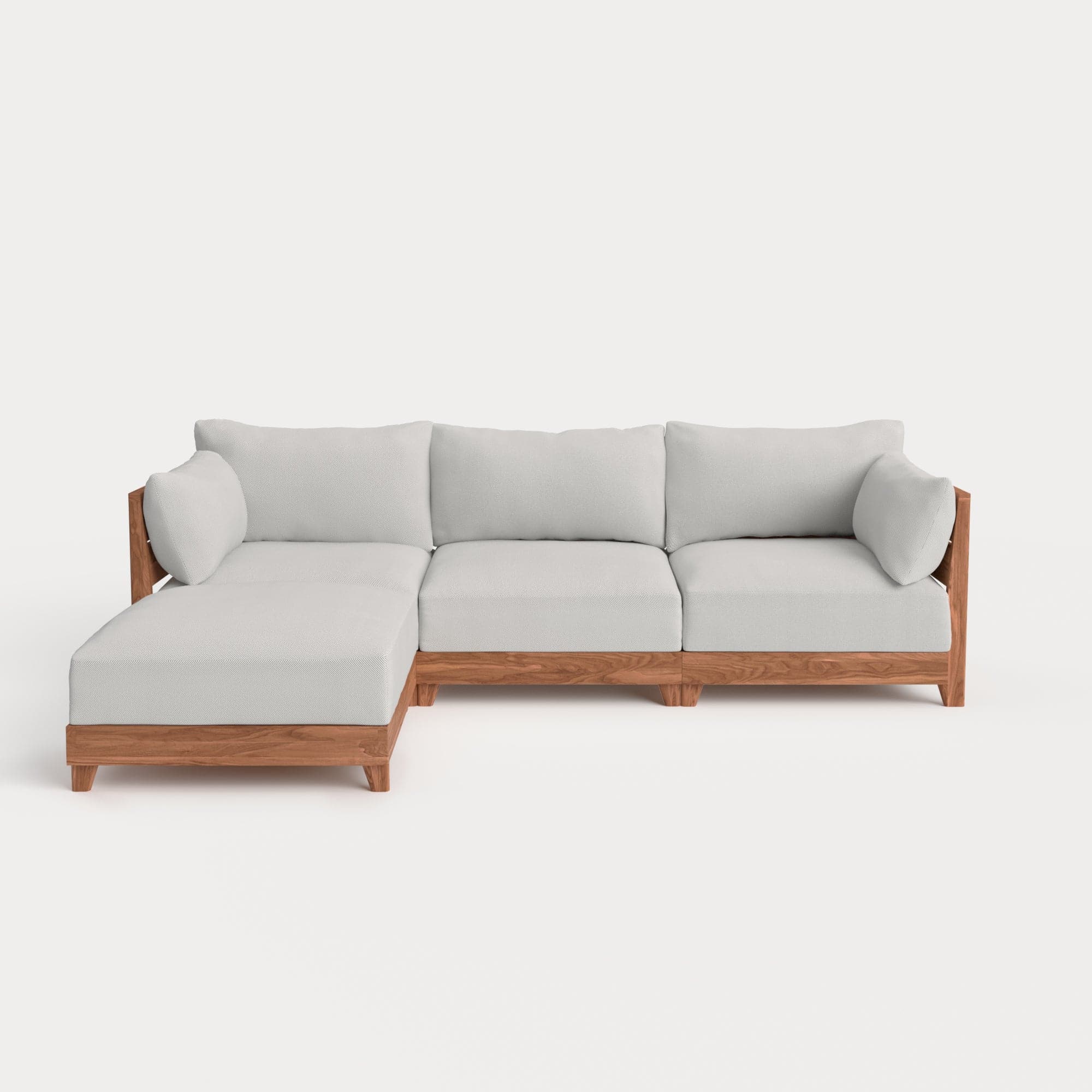 Modular Teak Outdoor Sofa Sectional | Nano Slubweave in Mist