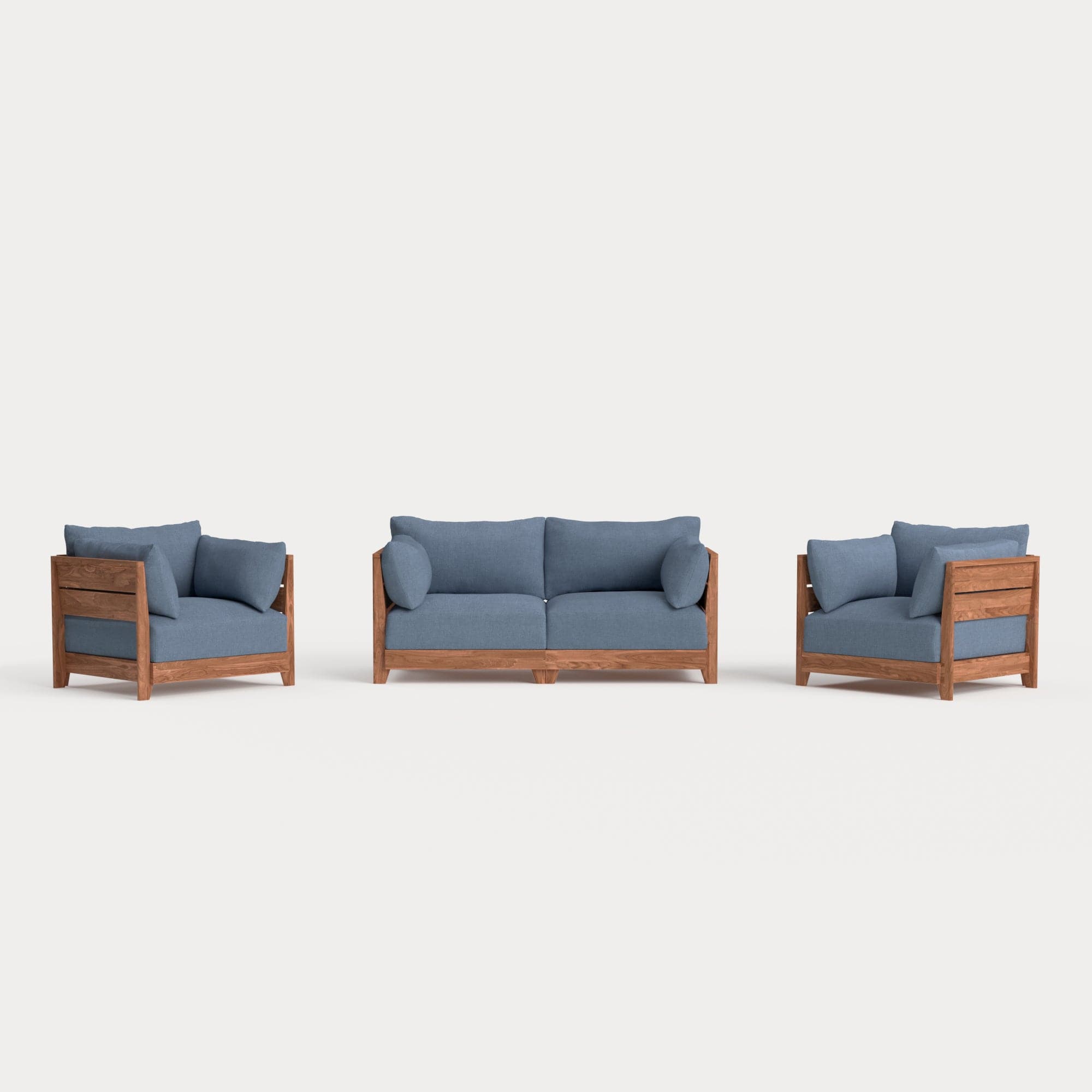 Dwell™ Modular Teak Outdoor Loveseat + Armchair Set | Classic Canvas in Ocean