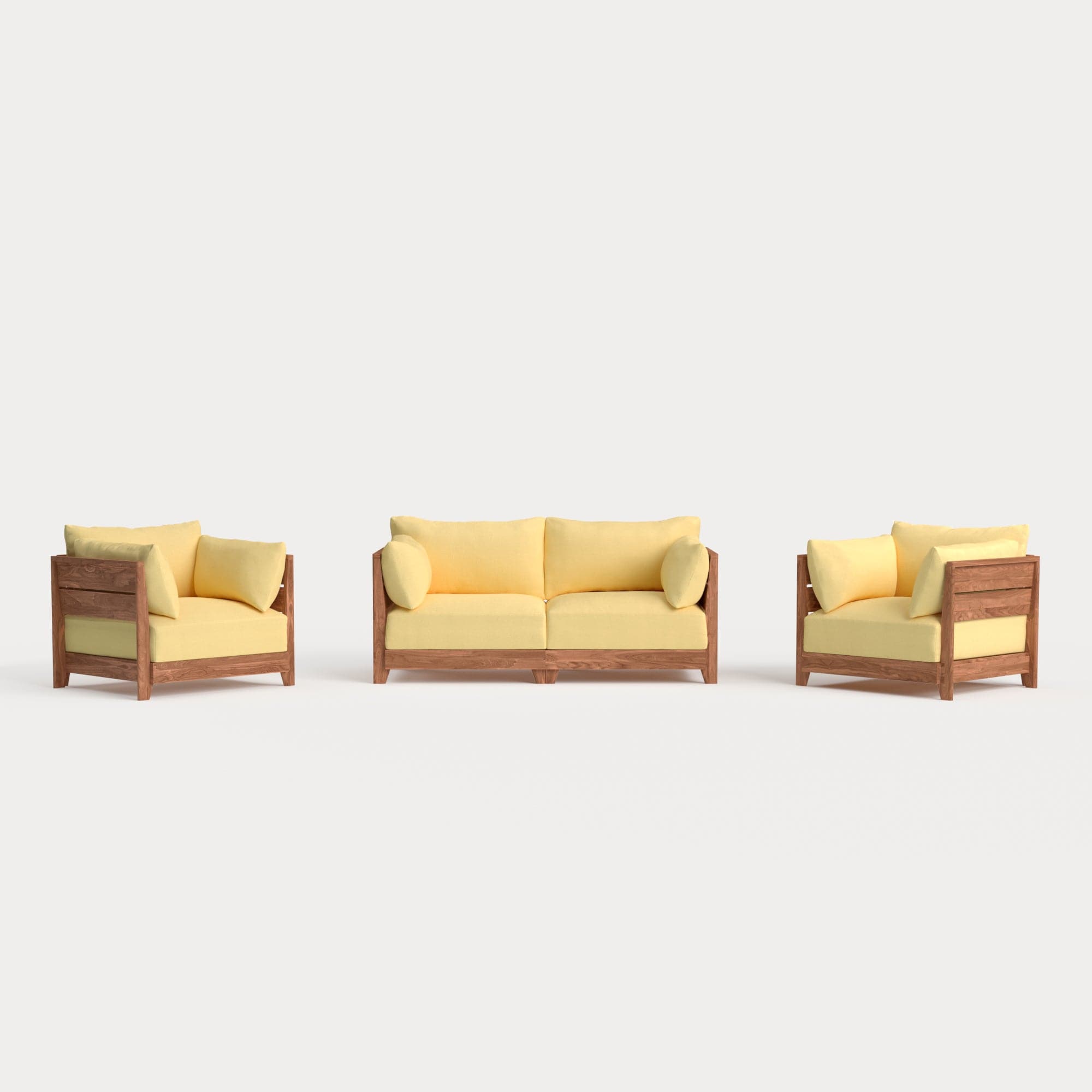 Dwell™ Modular Teak Outdoor Loveseat + Armchair Set | Classic Canvas in Sun