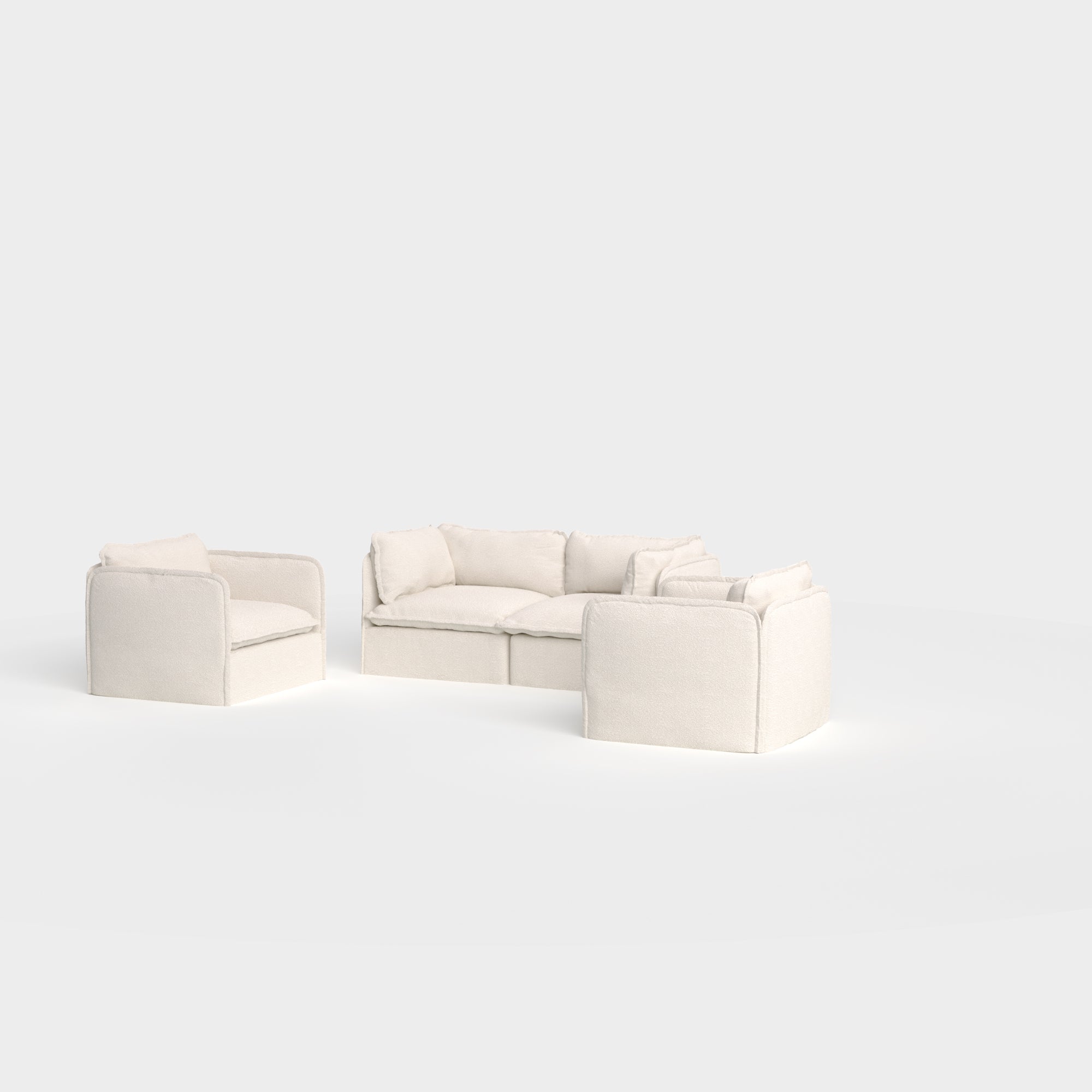 Slipcover Only - Modular Outdoor Washable 2-Seater Sofa + Armchair Set | Alfresco Boucle in Creme