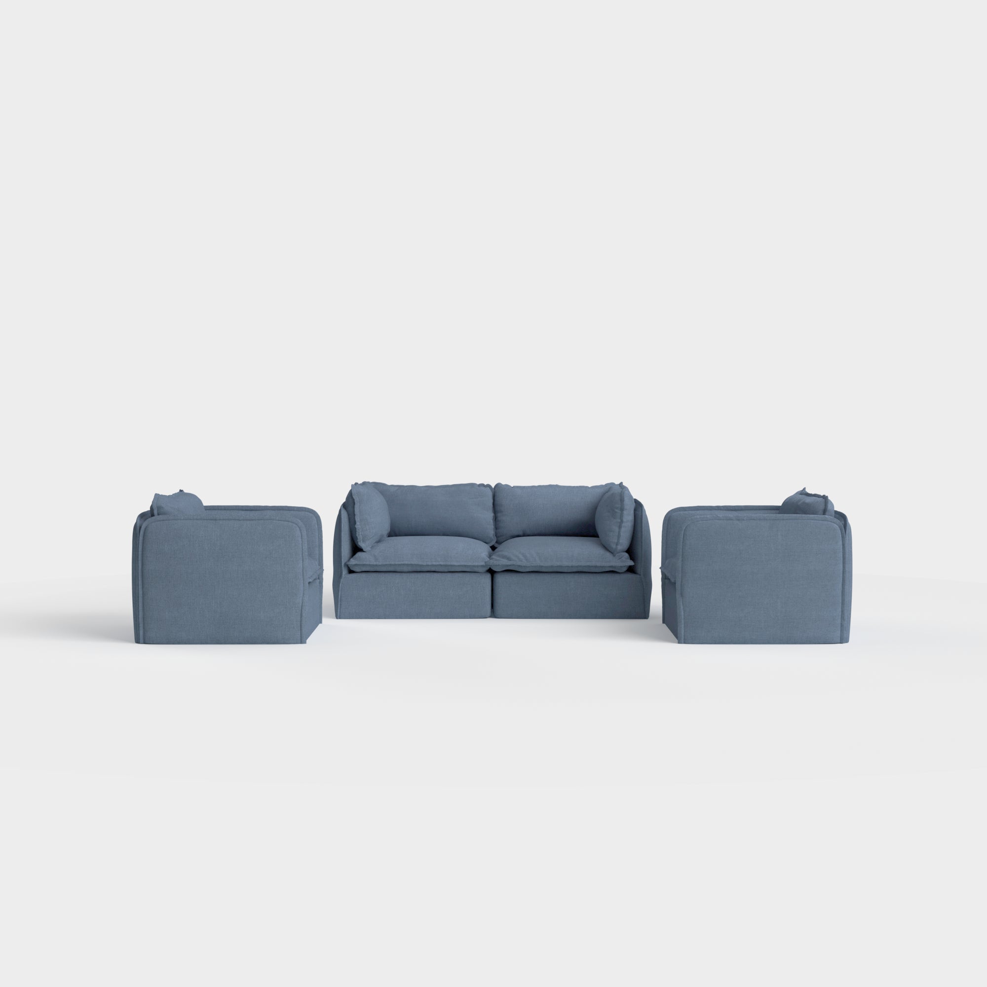 Slipcover Only - Modular Outdoor Washable 2-Seater Sofa + Armchair Set | Classic Canvas in Ocean