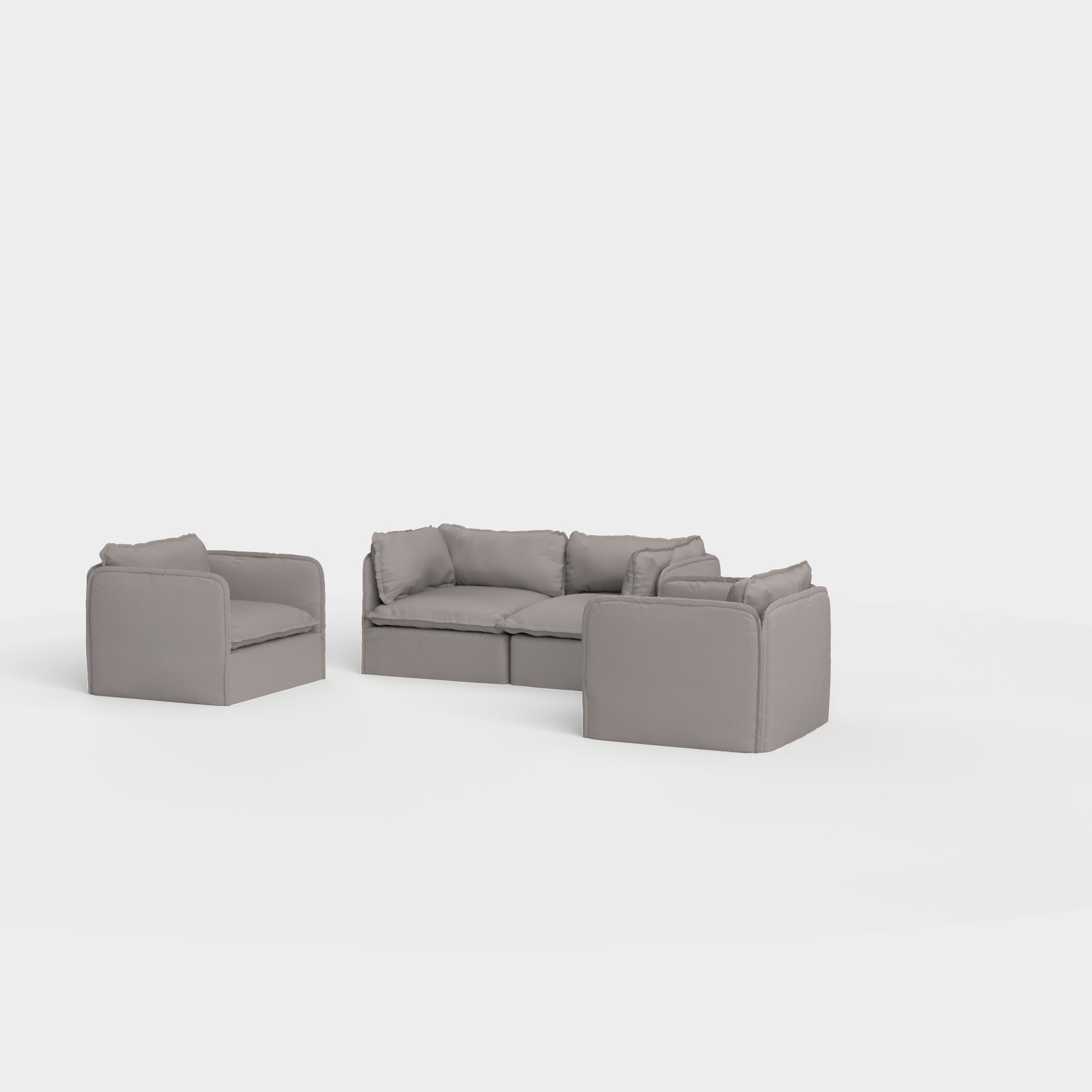 Slipcover Only - Modular Outdoor Washable 2-Seater Sofa + Armchair Set | Nano Slubweave in Haze Gray