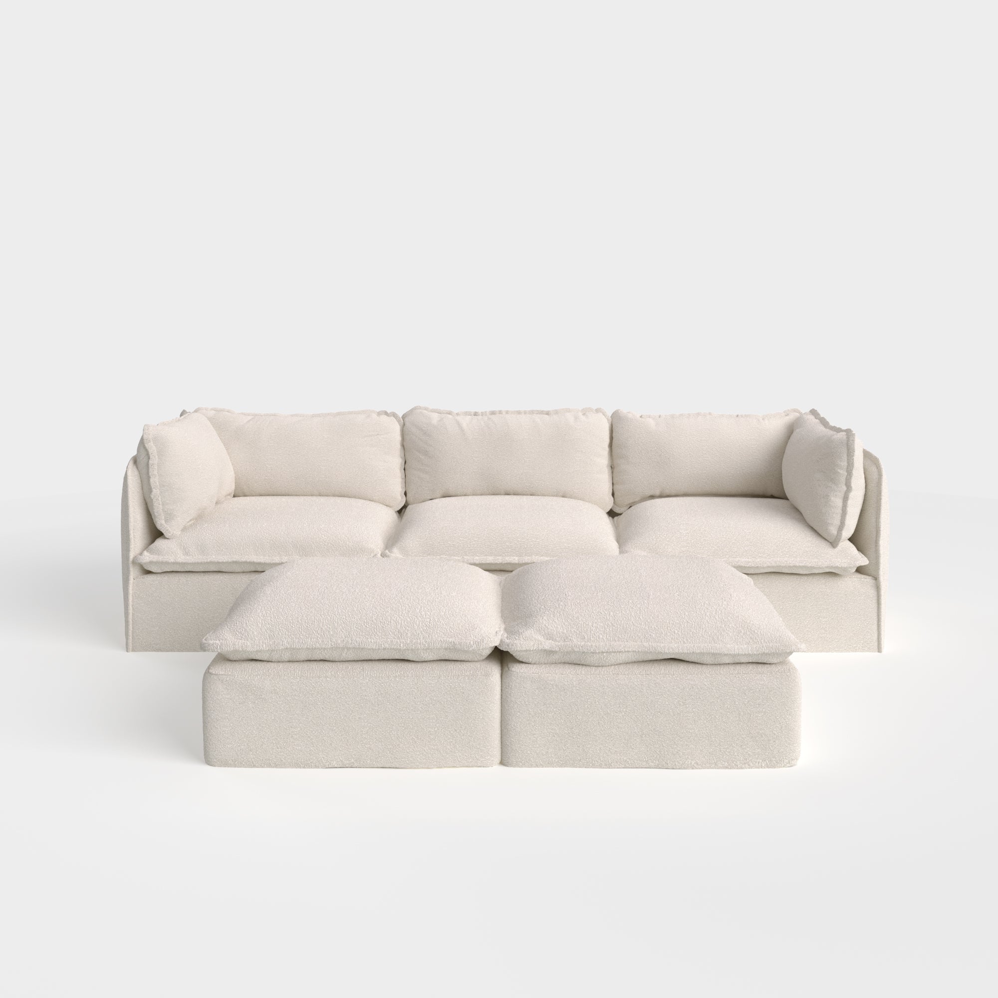Slipcover Only - Modular Outdoor Washable 3-Seater + Bench Ottoman | Alfresco Boucle in Creme