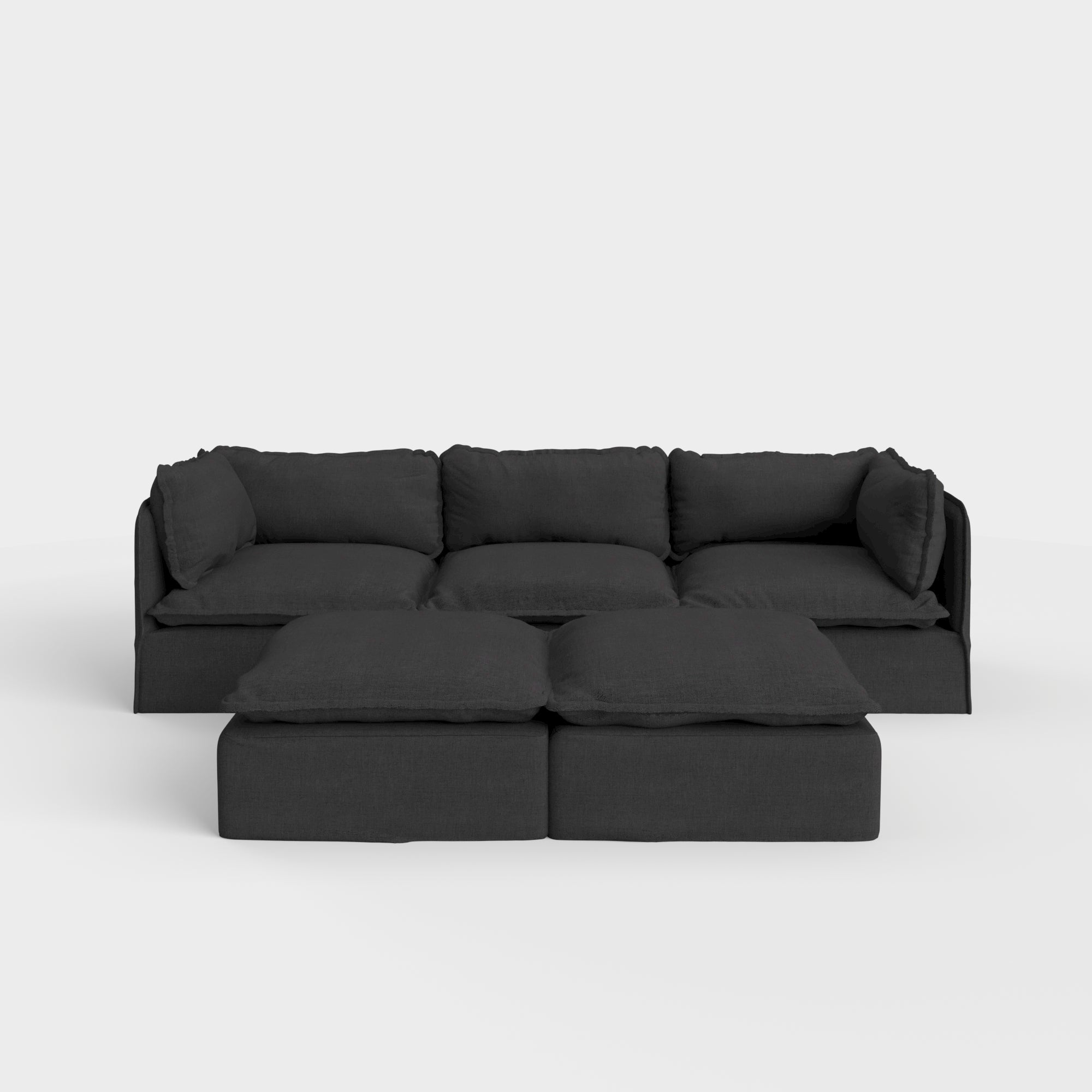 Slipcover Only - Modular Outdoor Washable 3-Seater + Bench Ottoman | Classic Canvas in Charcoal