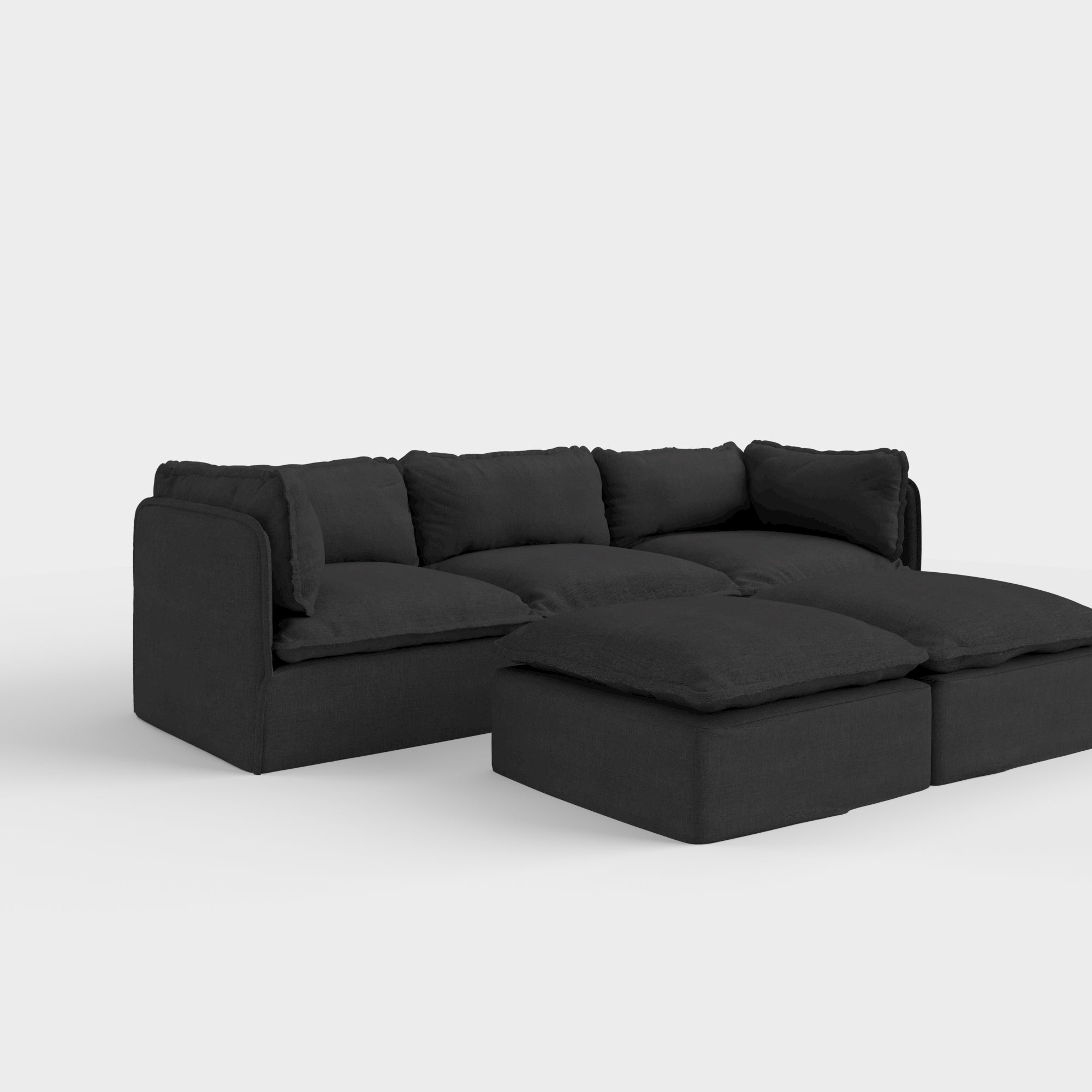 Slipcover Only - Modular Outdoor Washable 3-Seater + Bench Ottoman | Classic Canvas in Charcoal