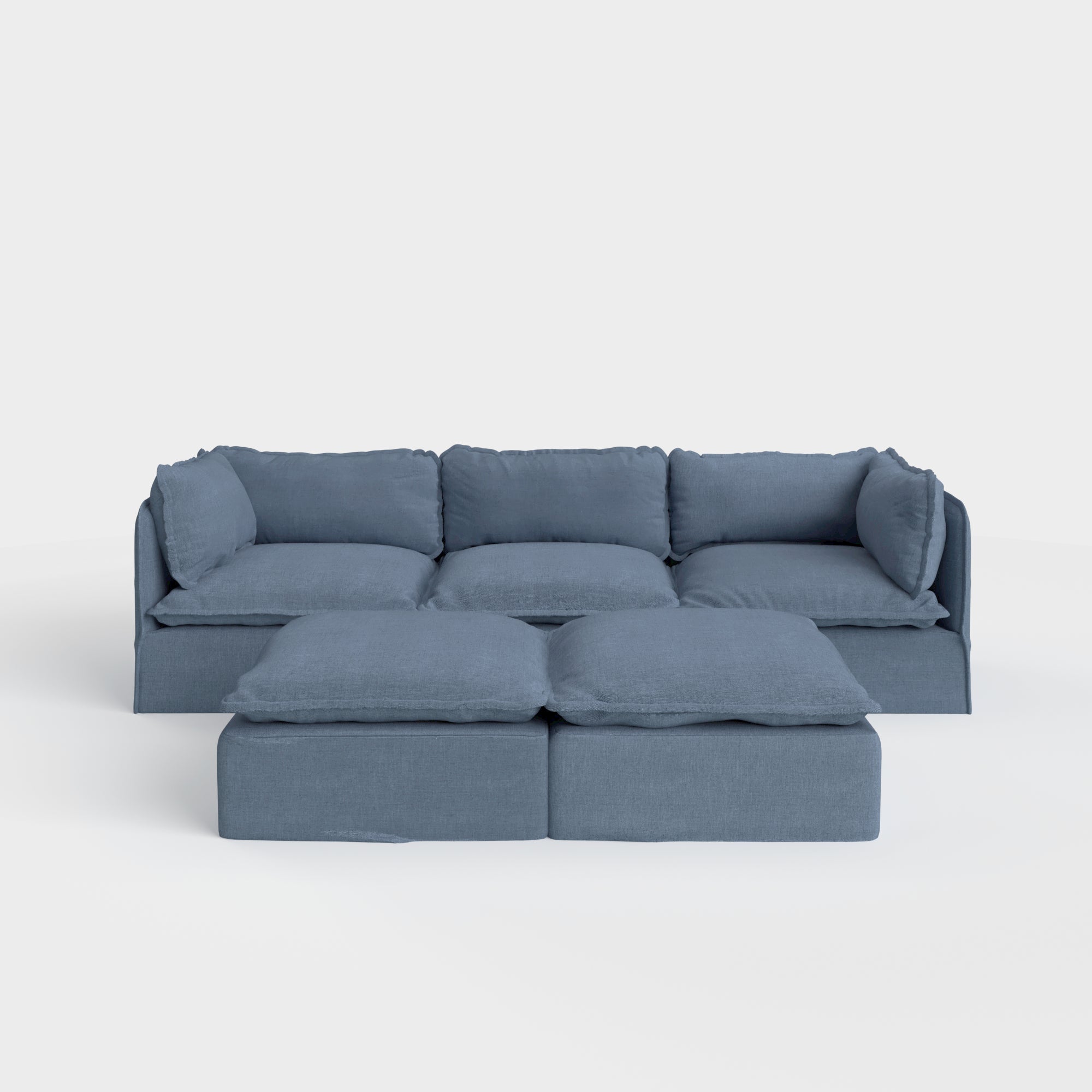 Slipcover Only - Modular Outdoor Washable 3-Seater + Bench Ottoman | Classic Canvas in Ocean