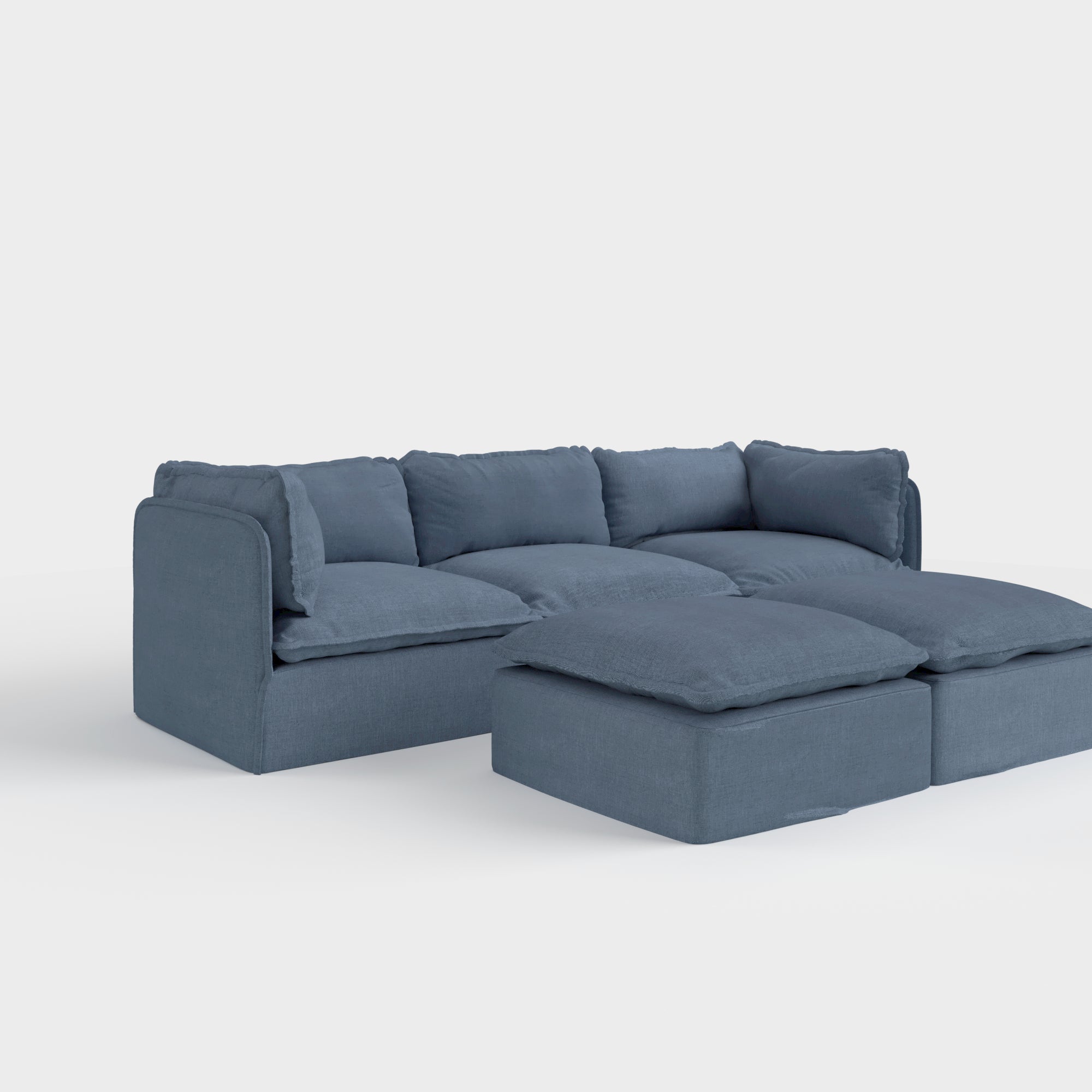 Slipcover Only - Modular Outdoor Washable 3-Seater + Bench Ottoman | Classic Canvas in Ocean