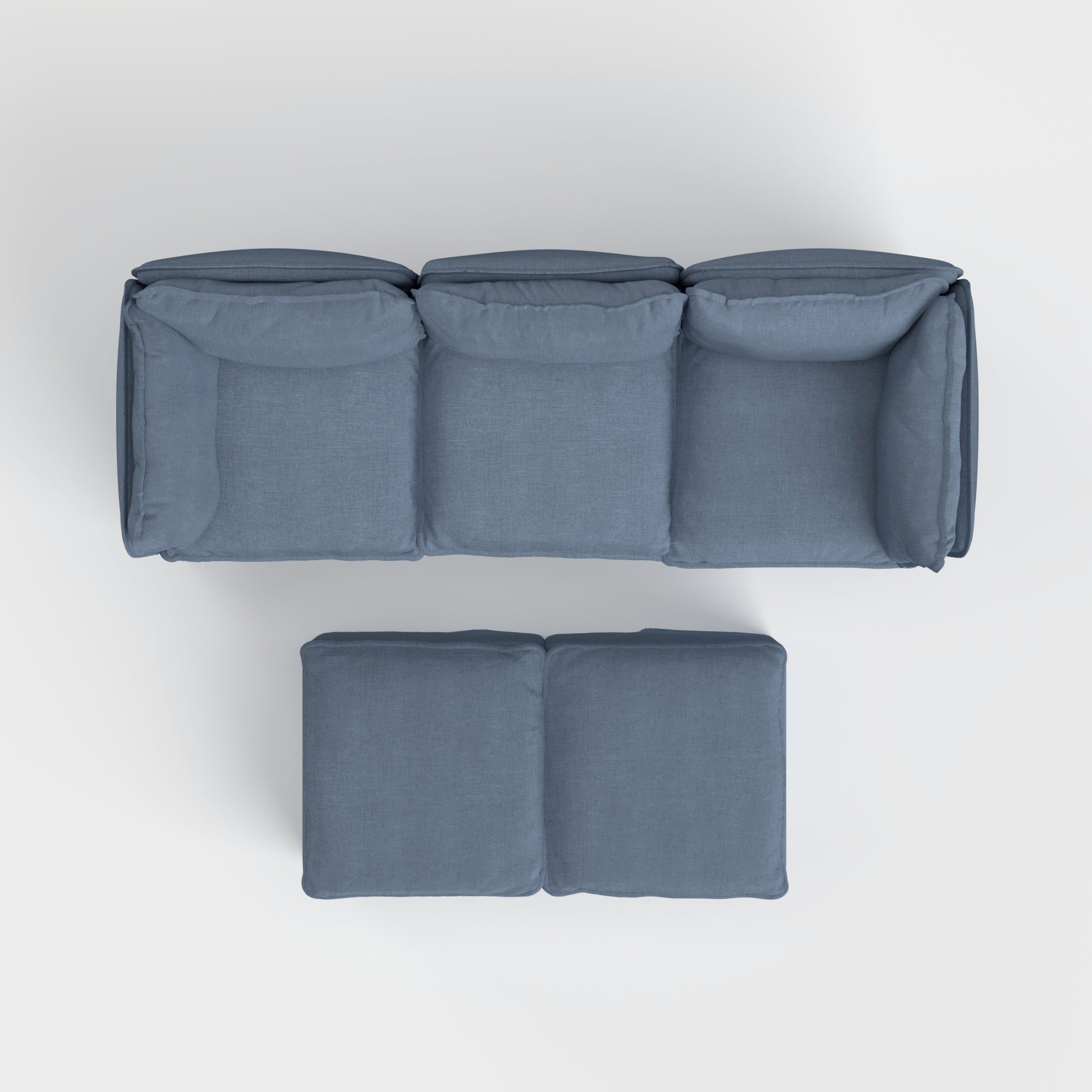 Slipcover Only - Modular Outdoor Washable 3-Seater + Bench Ottoman | Classic Canvas in Ocean