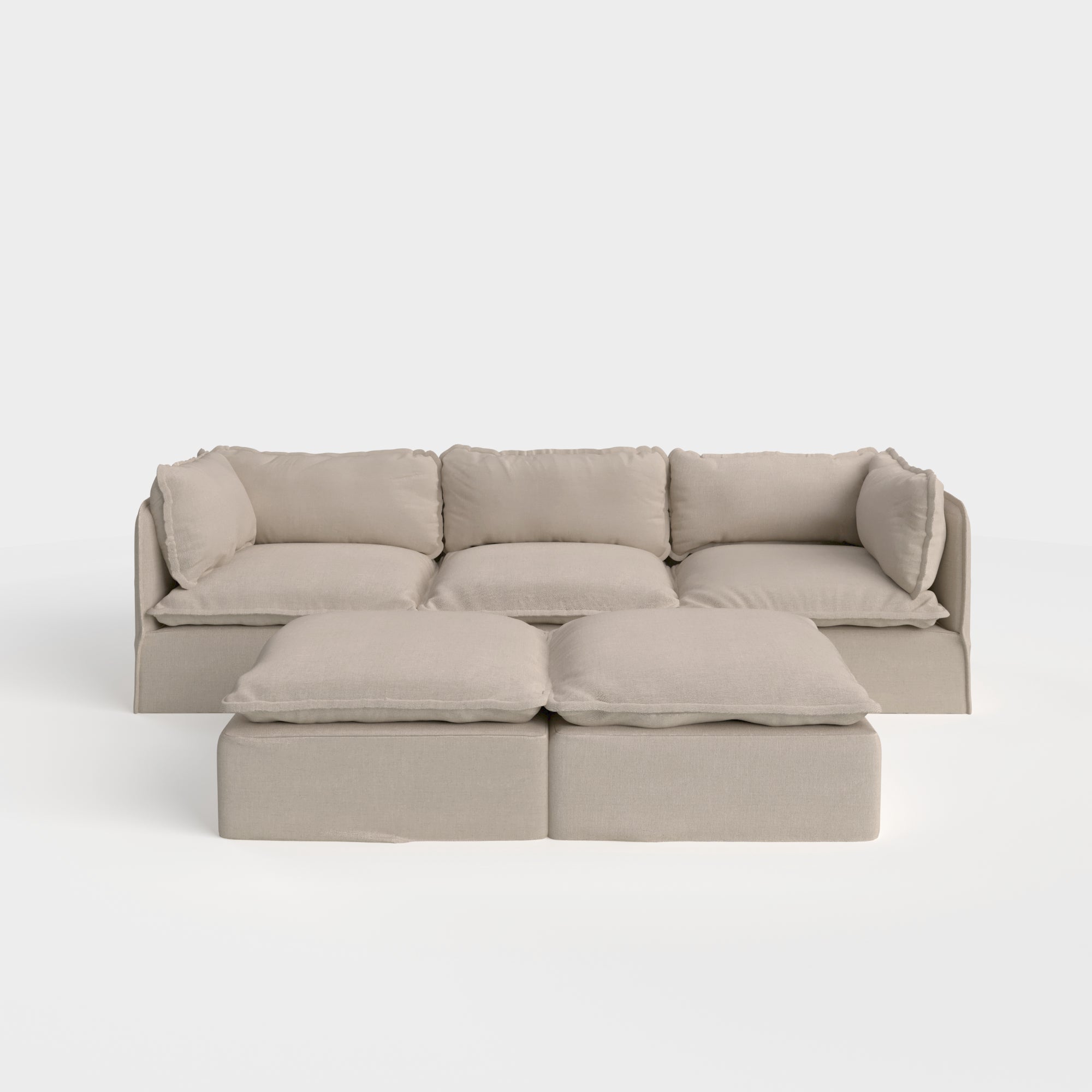 Slipcover Only - Modular Outdoor Washable 3-Seater + Bench Ottoman | Classic Canvas in Sand