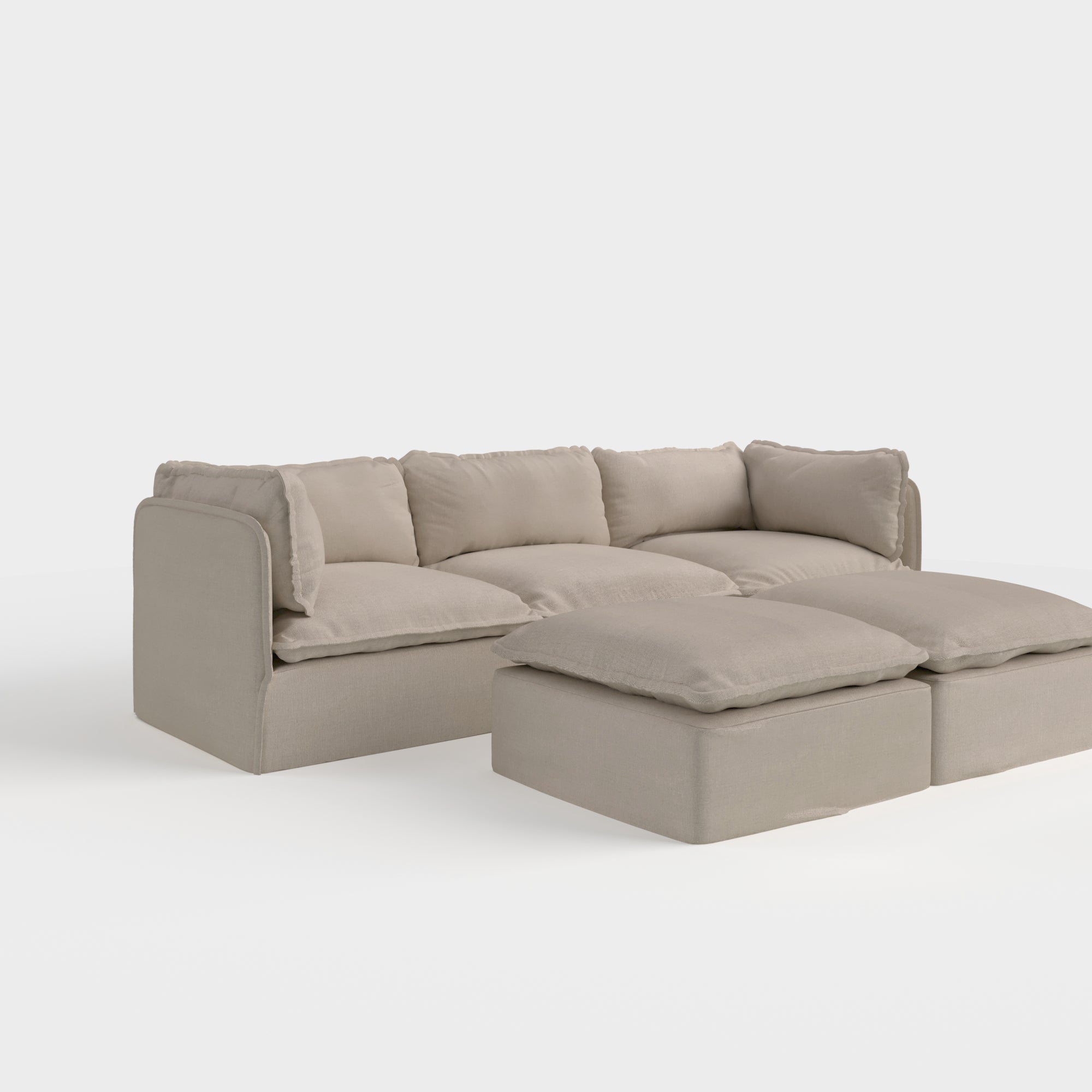 Slipcover Only - Modular Outdoor Washable 3-Seater + Bench Ottoman | Classic Canvas in Sand