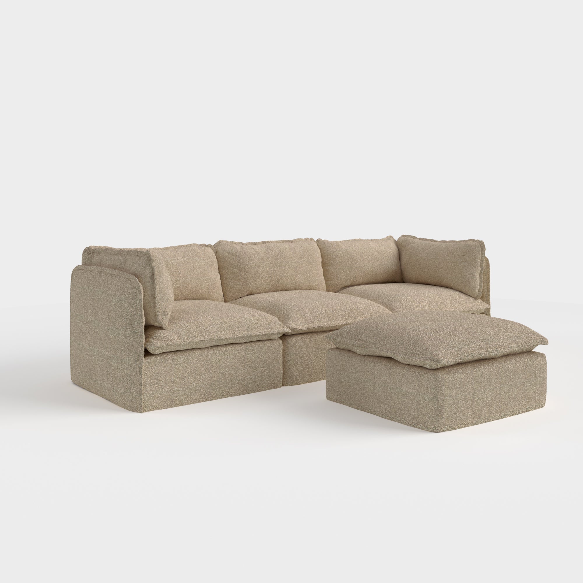 Slipcover Only - Modular Outdoor Washable 3-Seater + Ottoman | Alfresco Boucle in Cashew