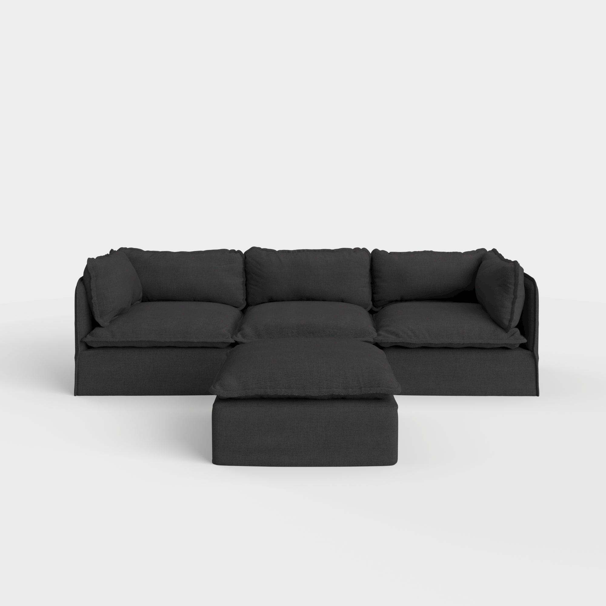Slipcover Only - Modular Outdoor Washable 3-Seater + Ottoman | Classic Canvas in Charcoal