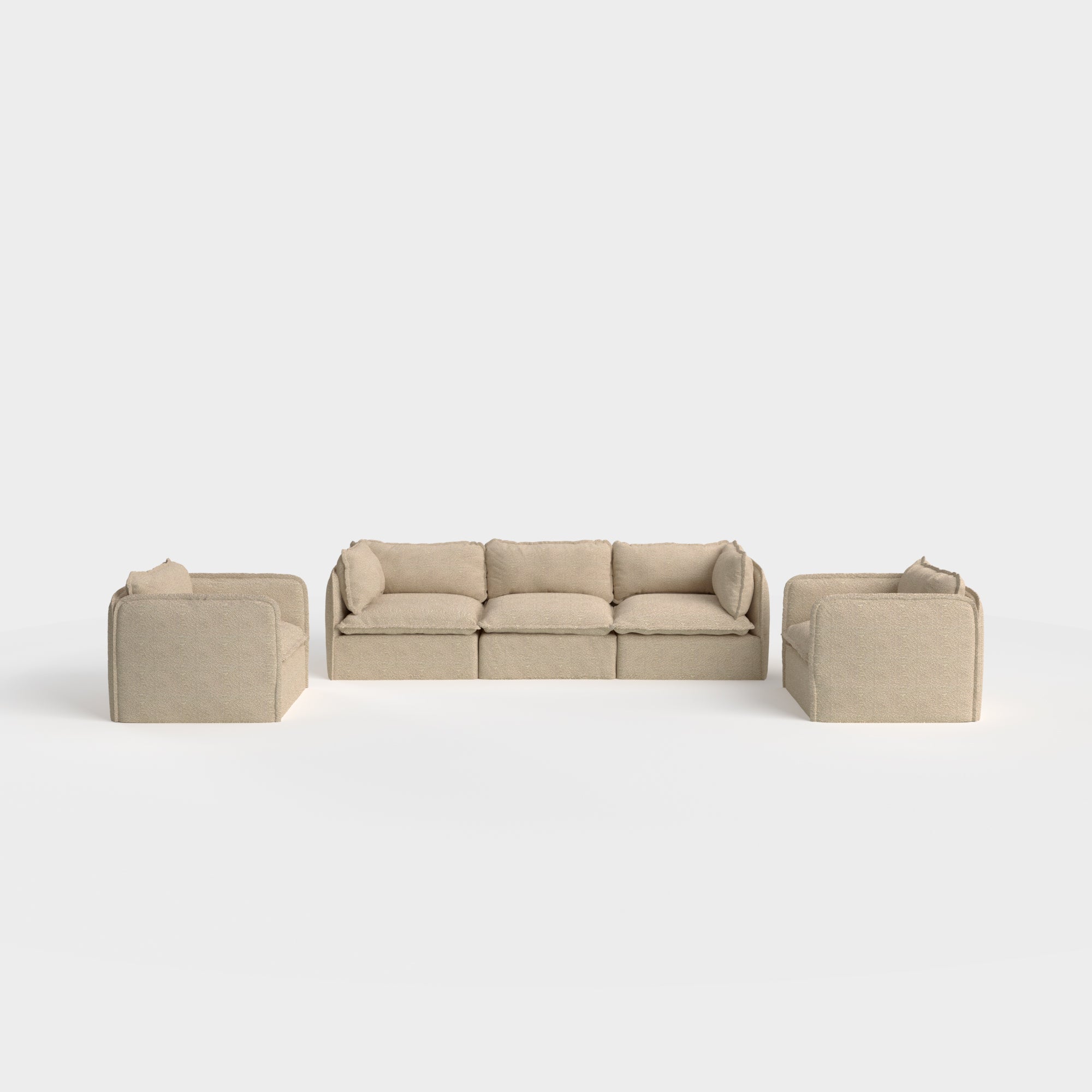Slipcover Only - Modular Outdoor Washable 3-Seater Sofa + Armchair Set | Alfresco Boucle in Cashew