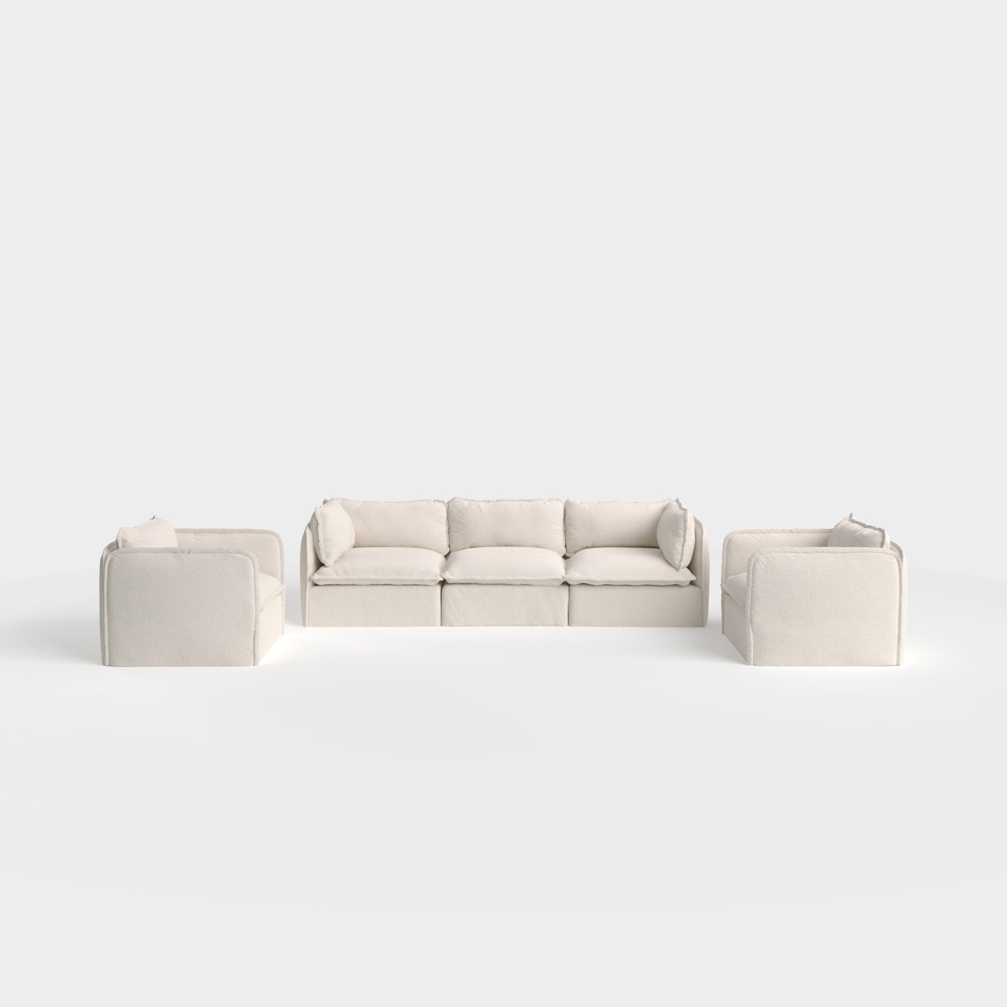 Slipcover Only - Modular Outdoor Washable 3-Seater Sofa + Armchair Set | Alfresco Boucle in Creme