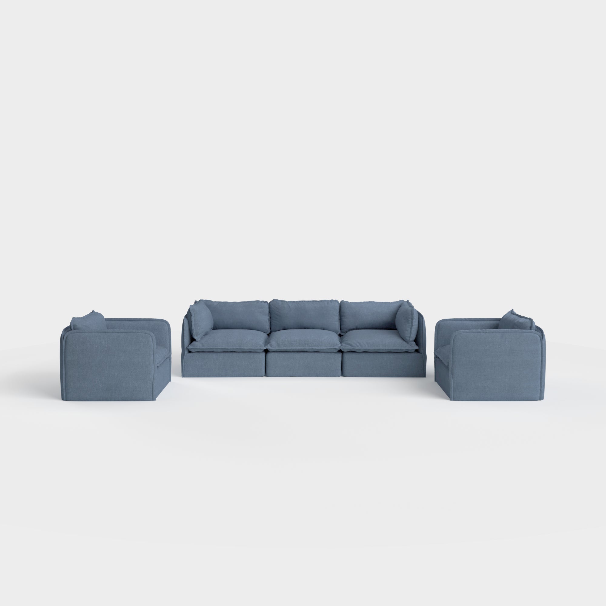 Slipcover Only - Modular Outdoor Washable 3-Seater Sofa + Armchair Set | Classic Canvas in Ocean