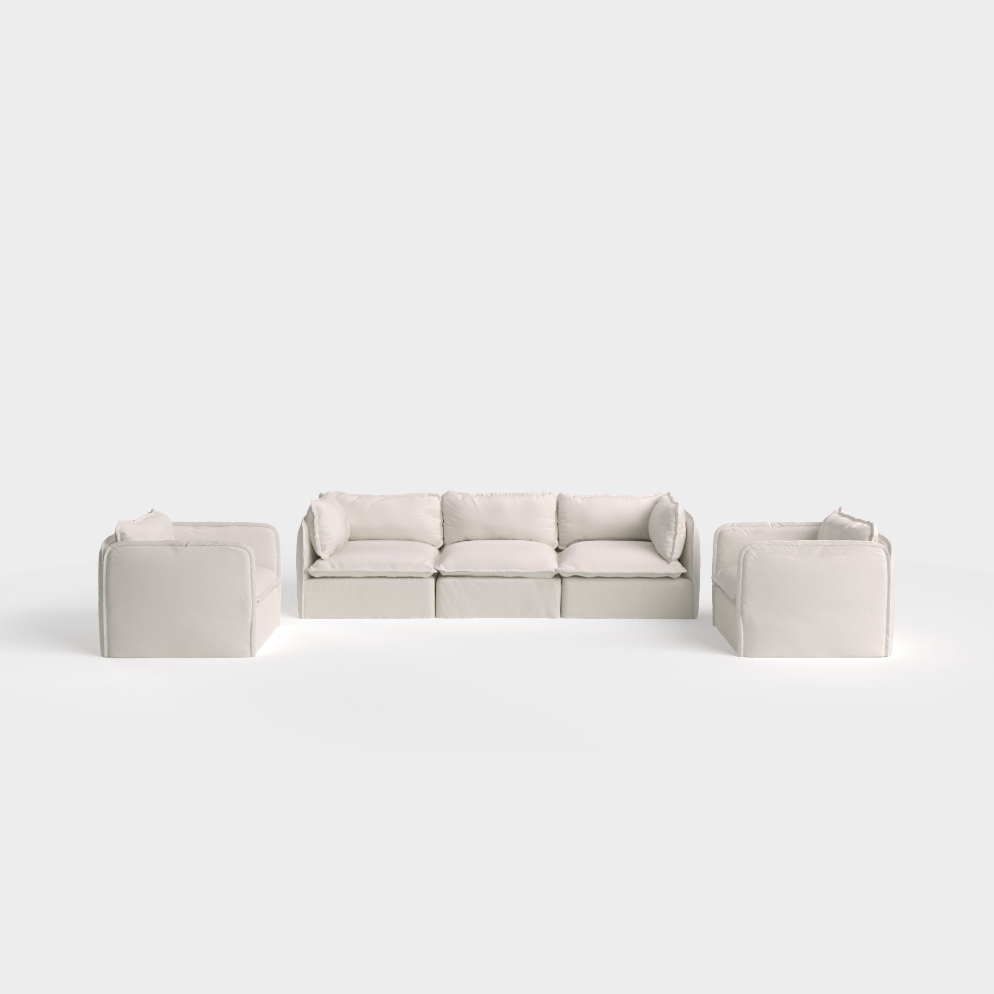 Slipcover Only - Modular Outdoor Washable 3-Seater Sofa + Armchair Set | Nano Slubweave in Chai