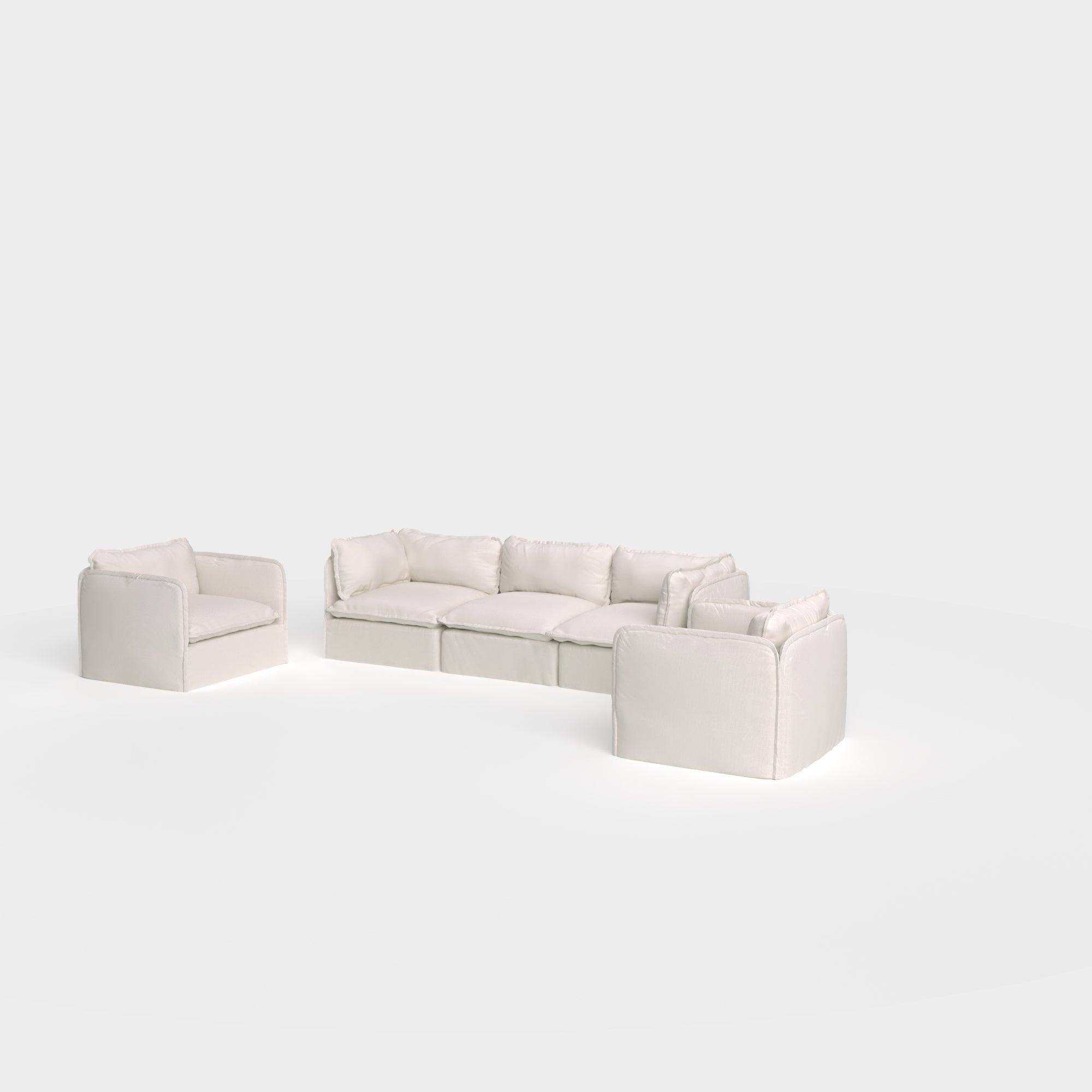 Slipcover Only - Modular Outdoor Washable 3-Seater Sofa + Armchair Set | Nano Slubweave in Chai