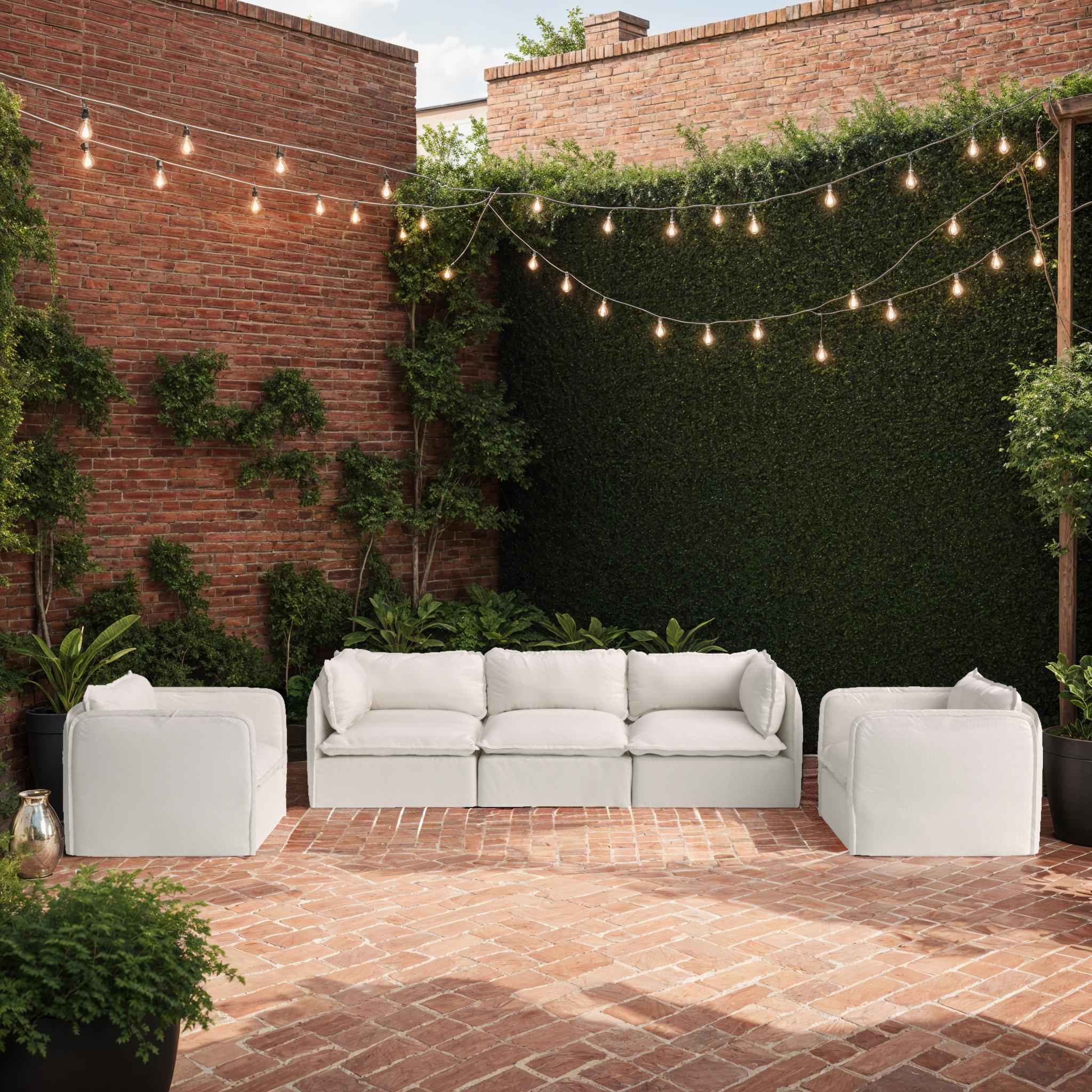 Slipcover Only - Modular Outdoor Washable 3-Seater Sofa + Armchair Set | Nano Slubweave in Chai
