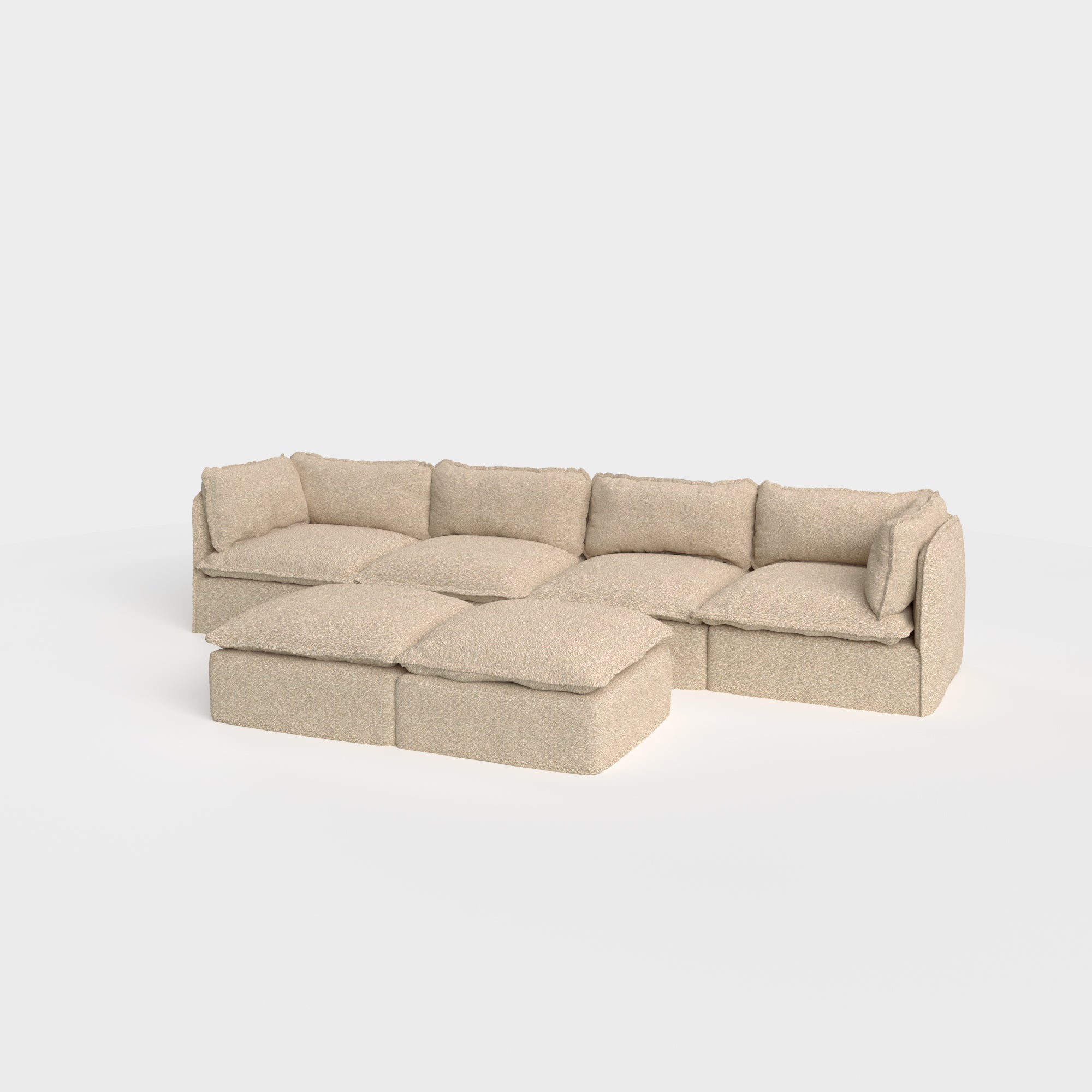 Slipcover Only - Modular Outdoor Washable 4-Seater + Bench Ottoman | Alfresco Boucle in Cashew