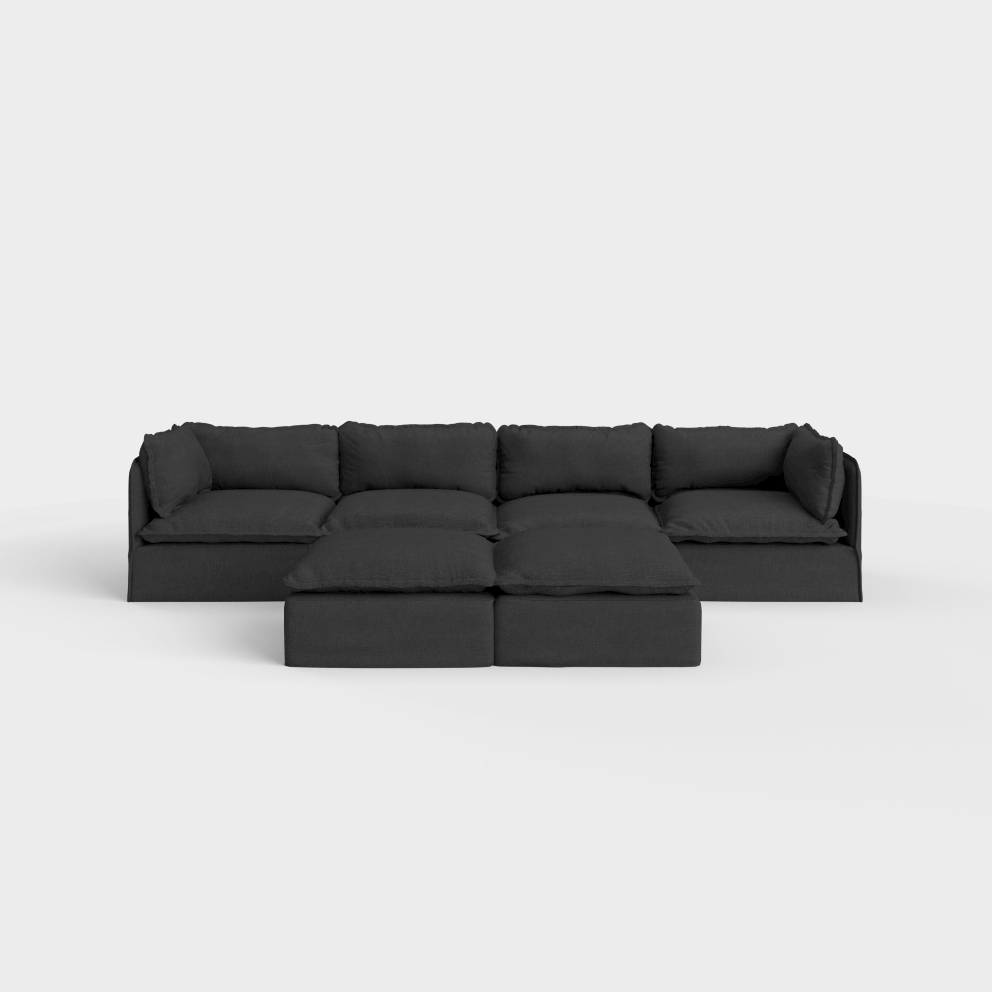 Slipcover Only - Modular Outdoor Washable 4-Seater + Bench Ottoman | Classic Canvas in Charcoal