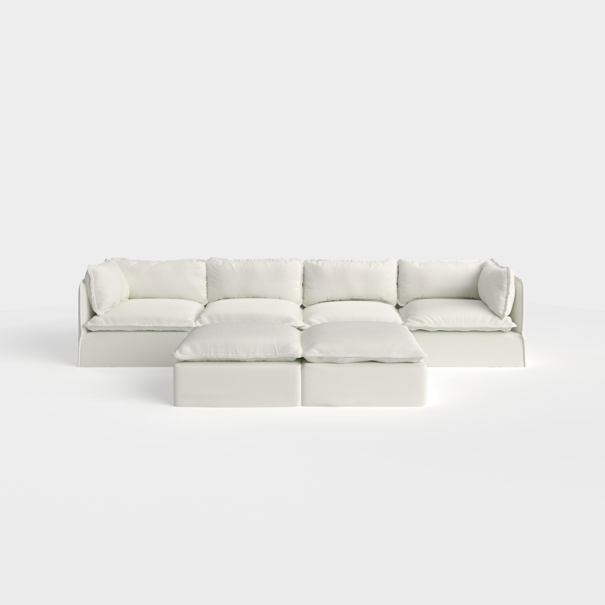 Slipcover Only - Modular Outdoor Washable 4-Seater + Bench Ottoman | Classic Canvas in Cloud