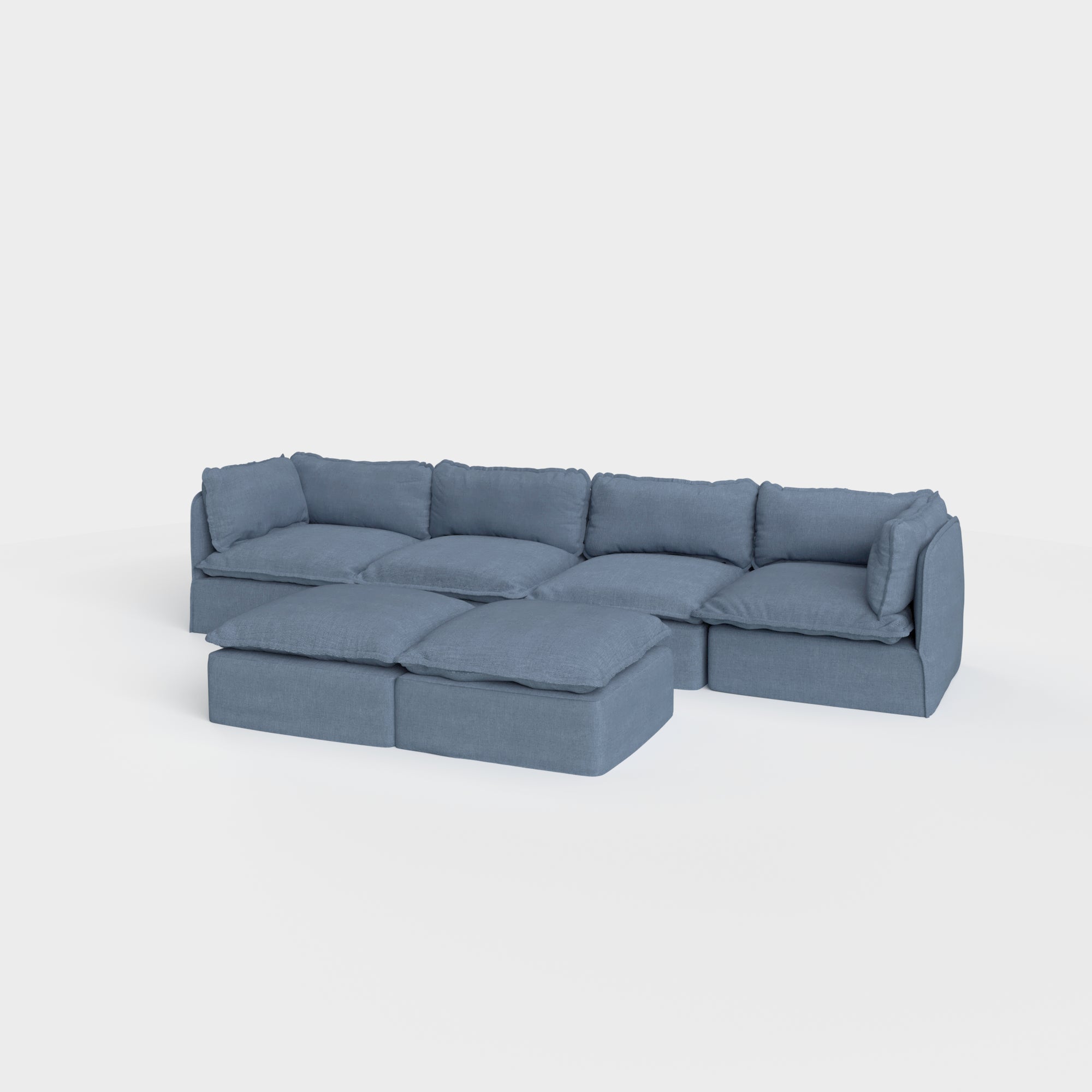 Slipcover Only - Modular Outdoor Washable 4-Seater + Bench Ottoman | Classic Canvas in Ocean