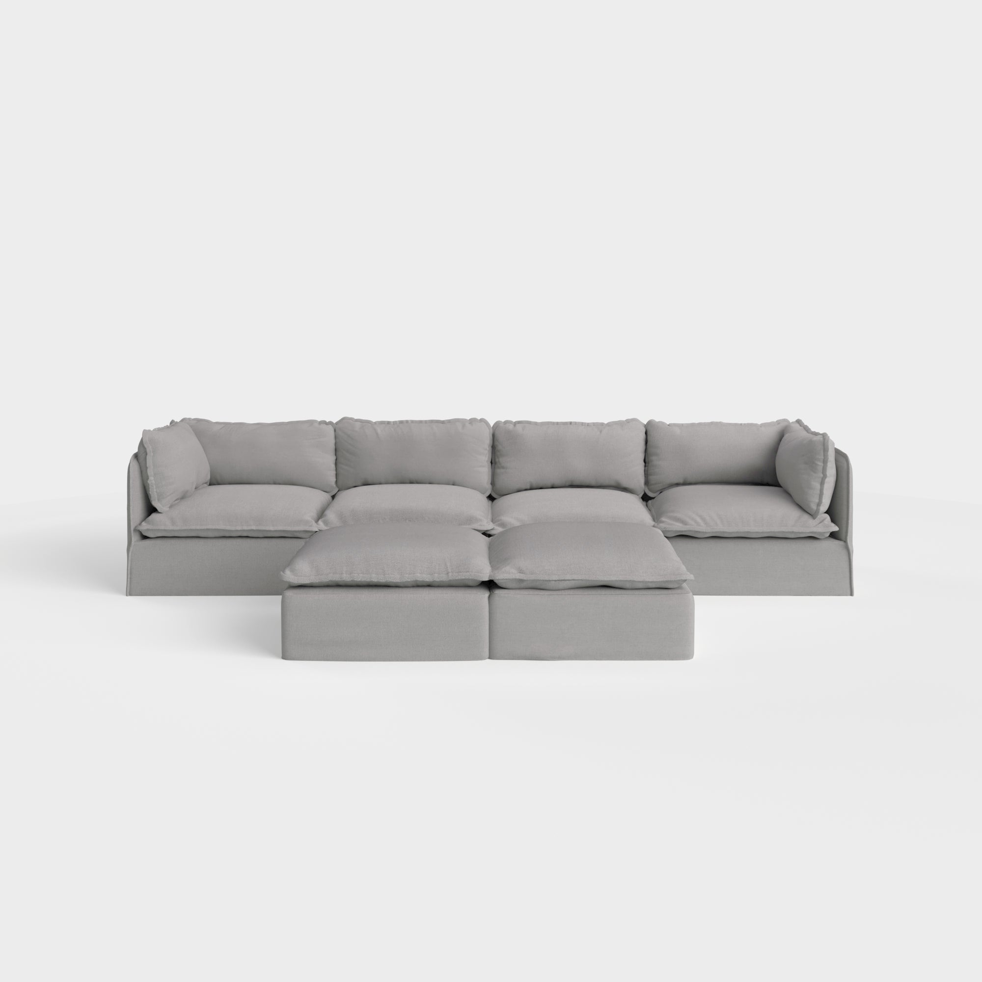 Slipcover Only - Modular Outdoor Washable 4-Seater + Bench Ottoman | Classic Canvas in Stone Gray