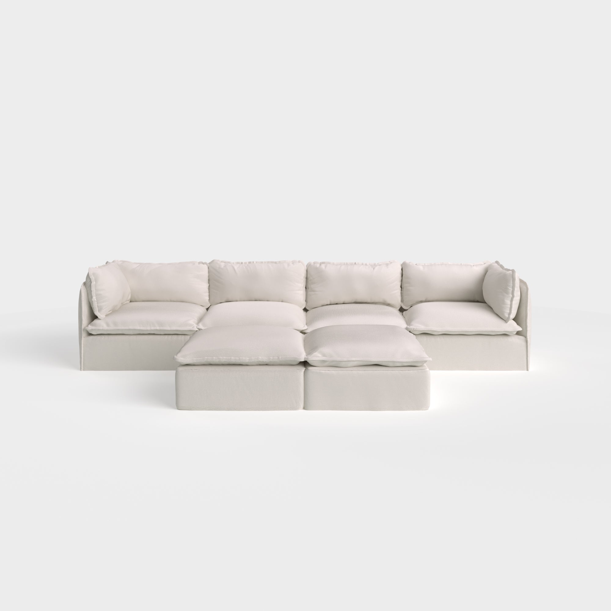 Slipcover Only - Modular Outdoor Washable 4-Seater + Bench Ottoman | Nano Slubweave in Chai